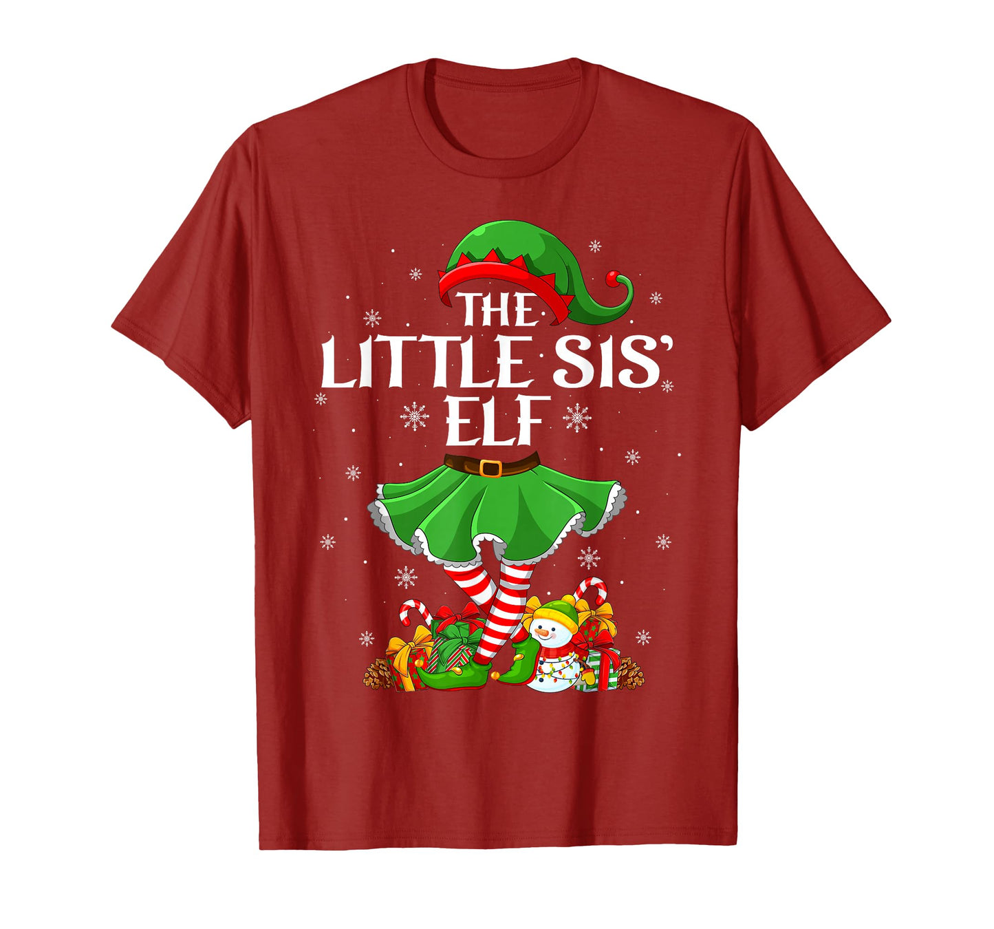 Little Sis Elf Christmas Family Elf Squad Xmas Girls Women T-Shirt