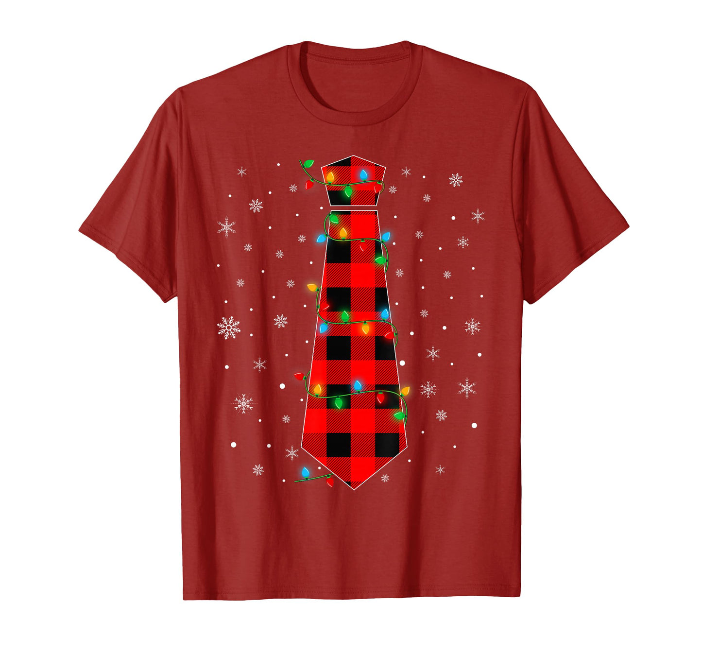 Matching Family Buffalo Plaid Tie Christmas Lights Pajamas T-Shirt