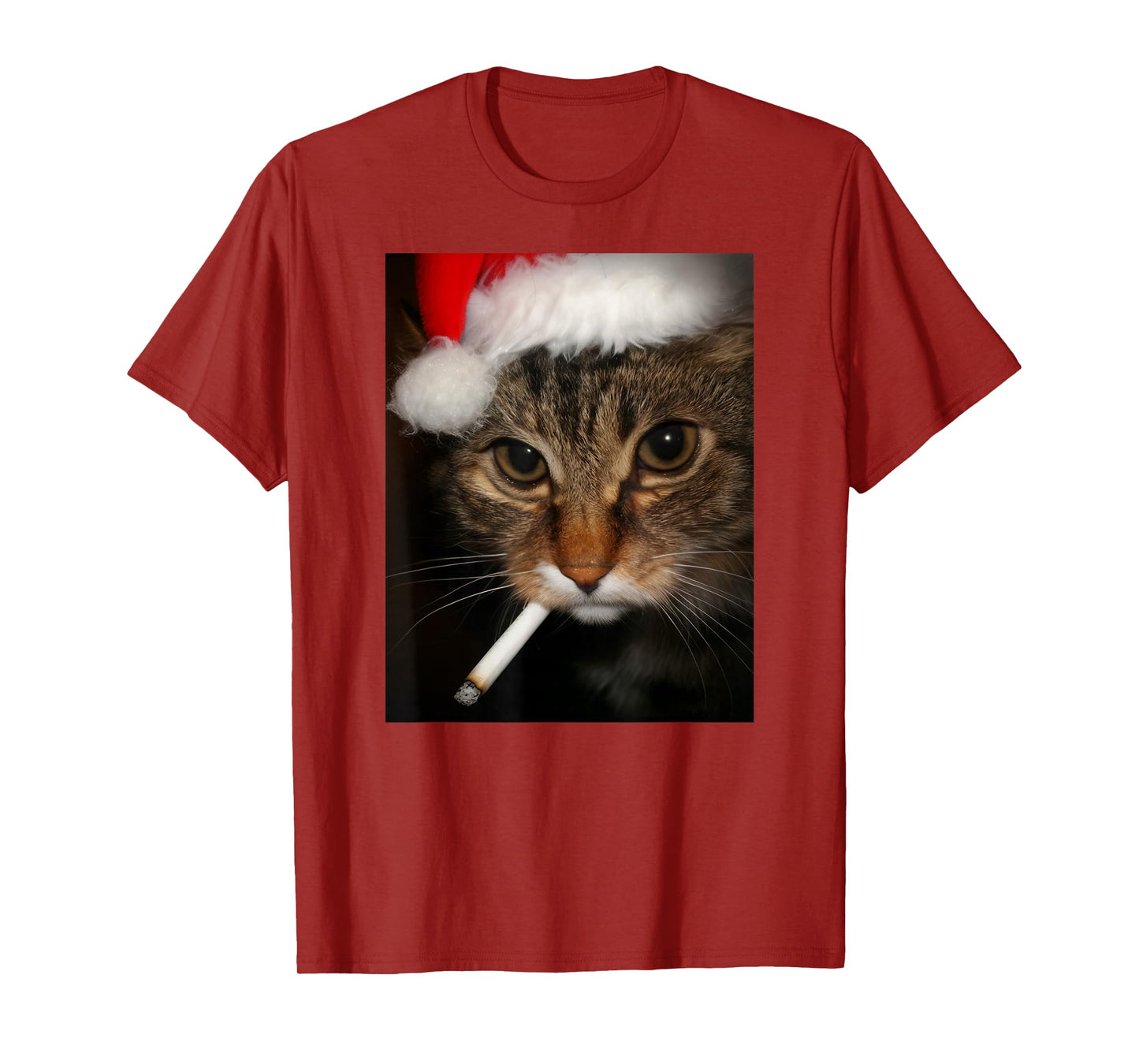 Smoking Cat in Santa Hat Funny Xmas Meme T-Shirt