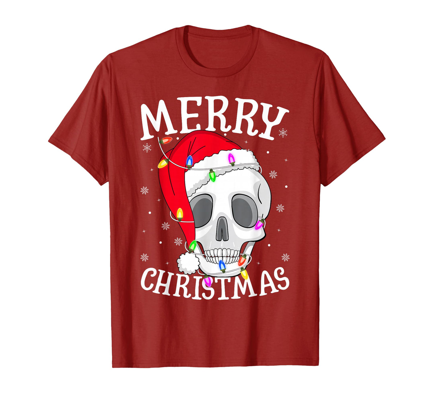 Skeleton Skull Christmas Lights Funny Santa Hat Scary Xmas T-Shirt