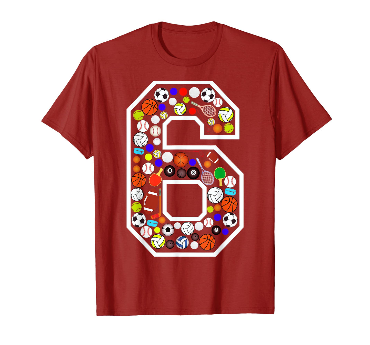 Kids 6th Birthday Sports Big Number Six 6 Year Old Boy T-Shirt