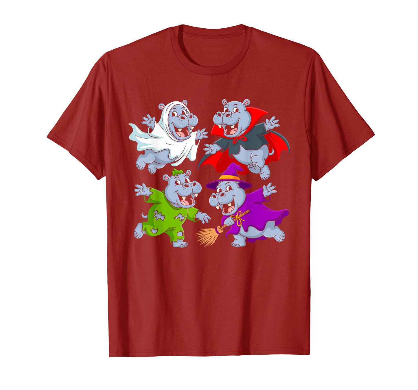 Cute Hippo Ghost Witch Zombie Kids Halloween T-Shirt