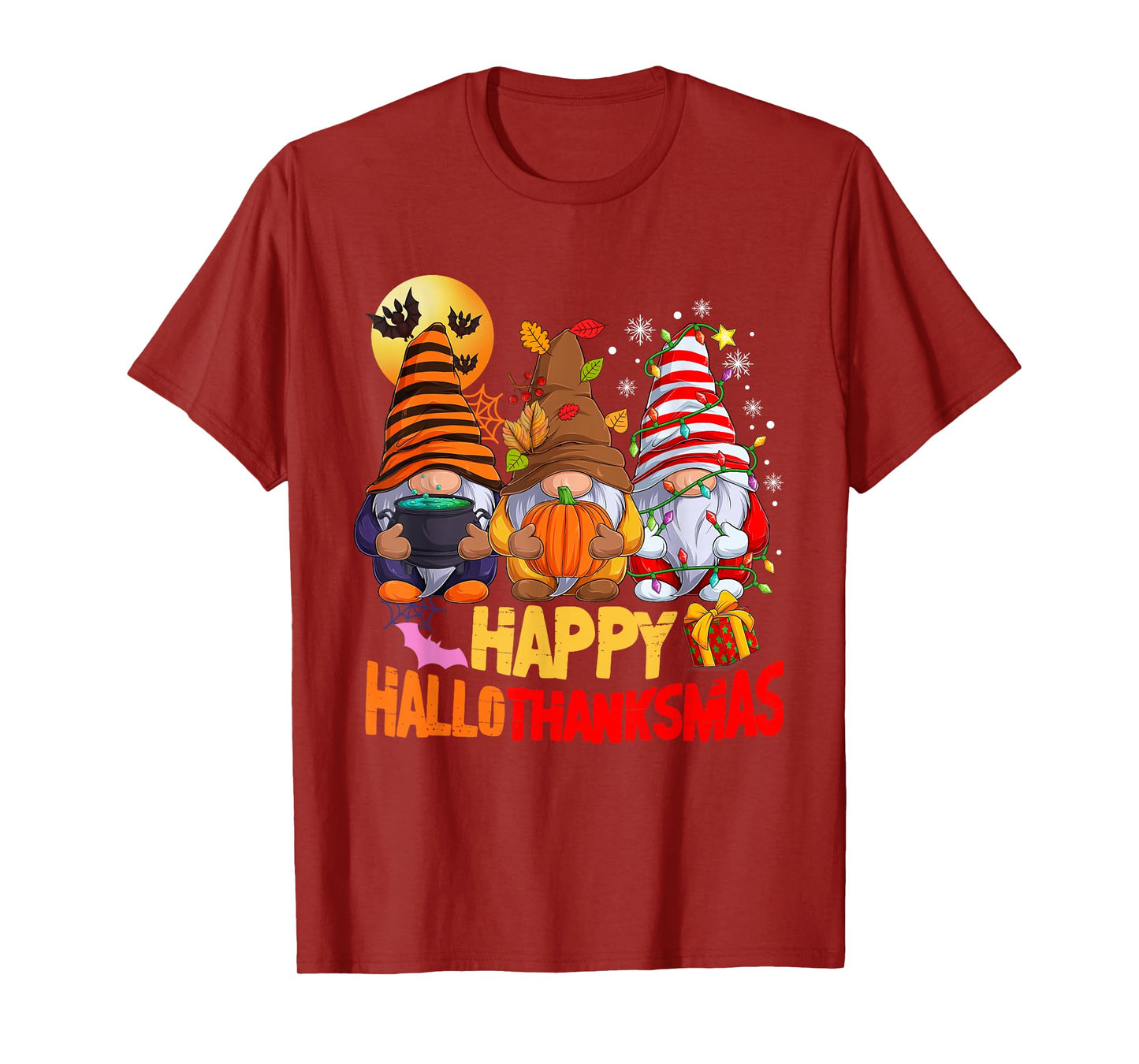 Happy Hallothanksmas Gnomes Lover Halloween Merry Christmas T-Shirt