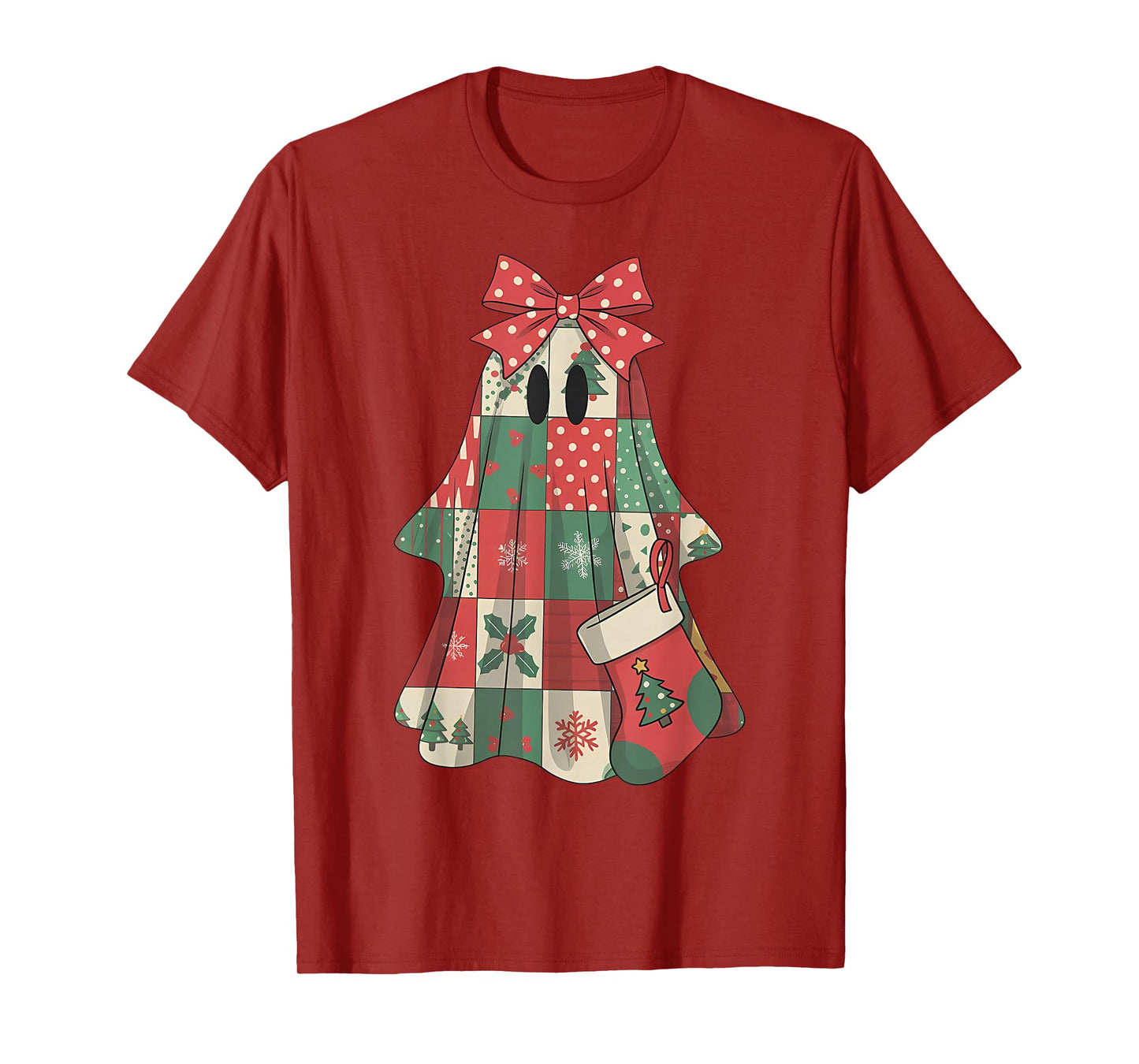 Merry Christmas Patchwork Ghost Coquette Bow X-mas Holiday T-Shirt