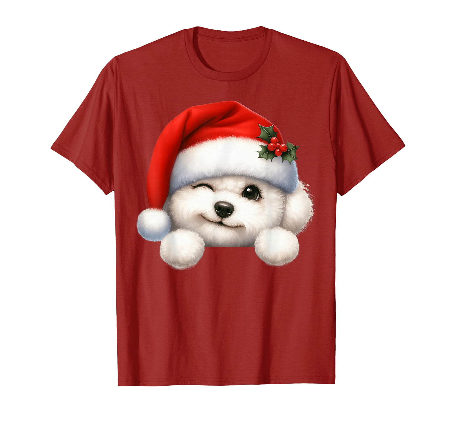 Bichon Frisé Dog Christmas Santa Hat Dog Mom Dad T-Shirt