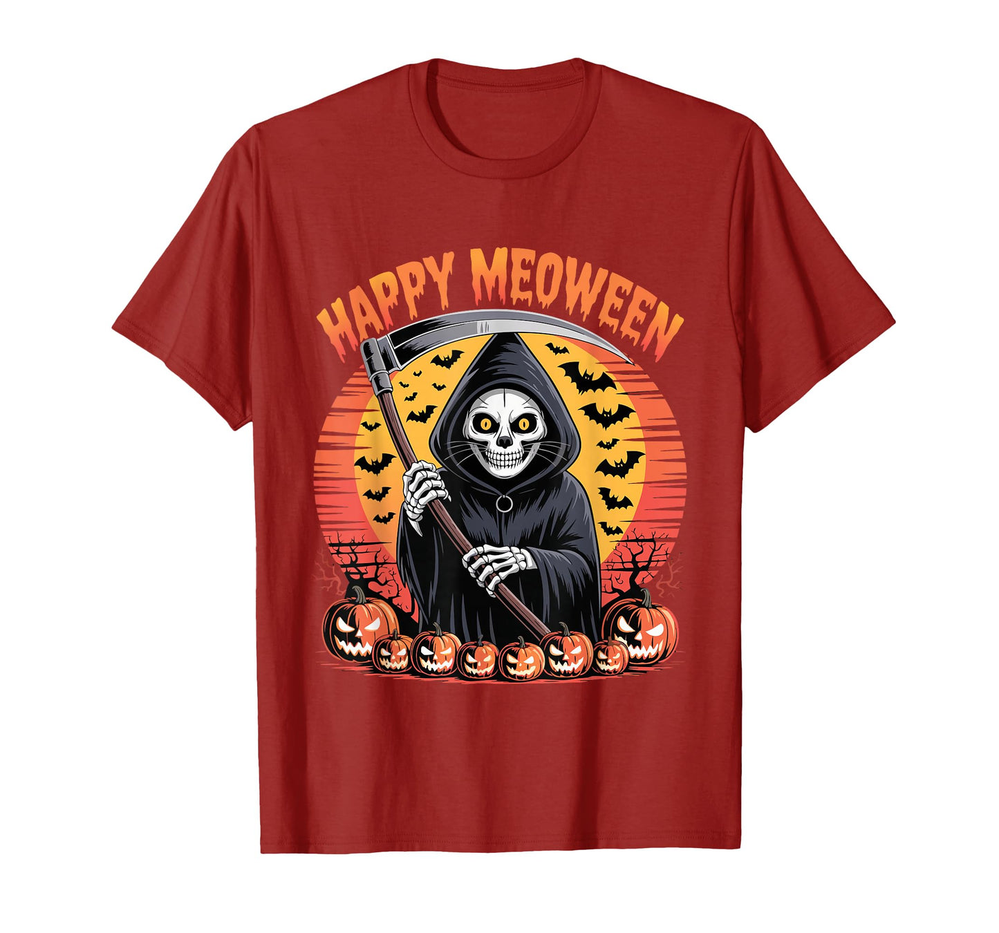 Vintage Happy Meoween Spooky Cat Lover Halloween T-Shirt
