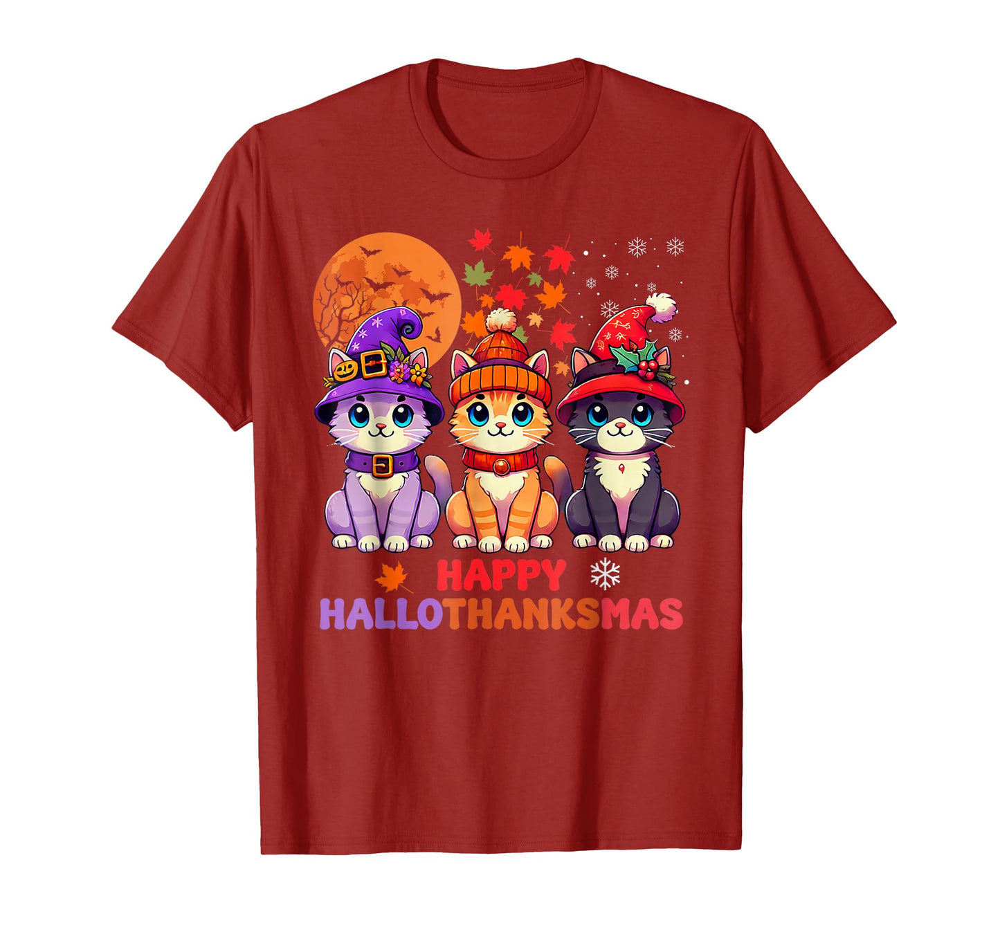 Halloween Thanksgiving Christmas Happy HalloThanksMas Cats T-Shirt