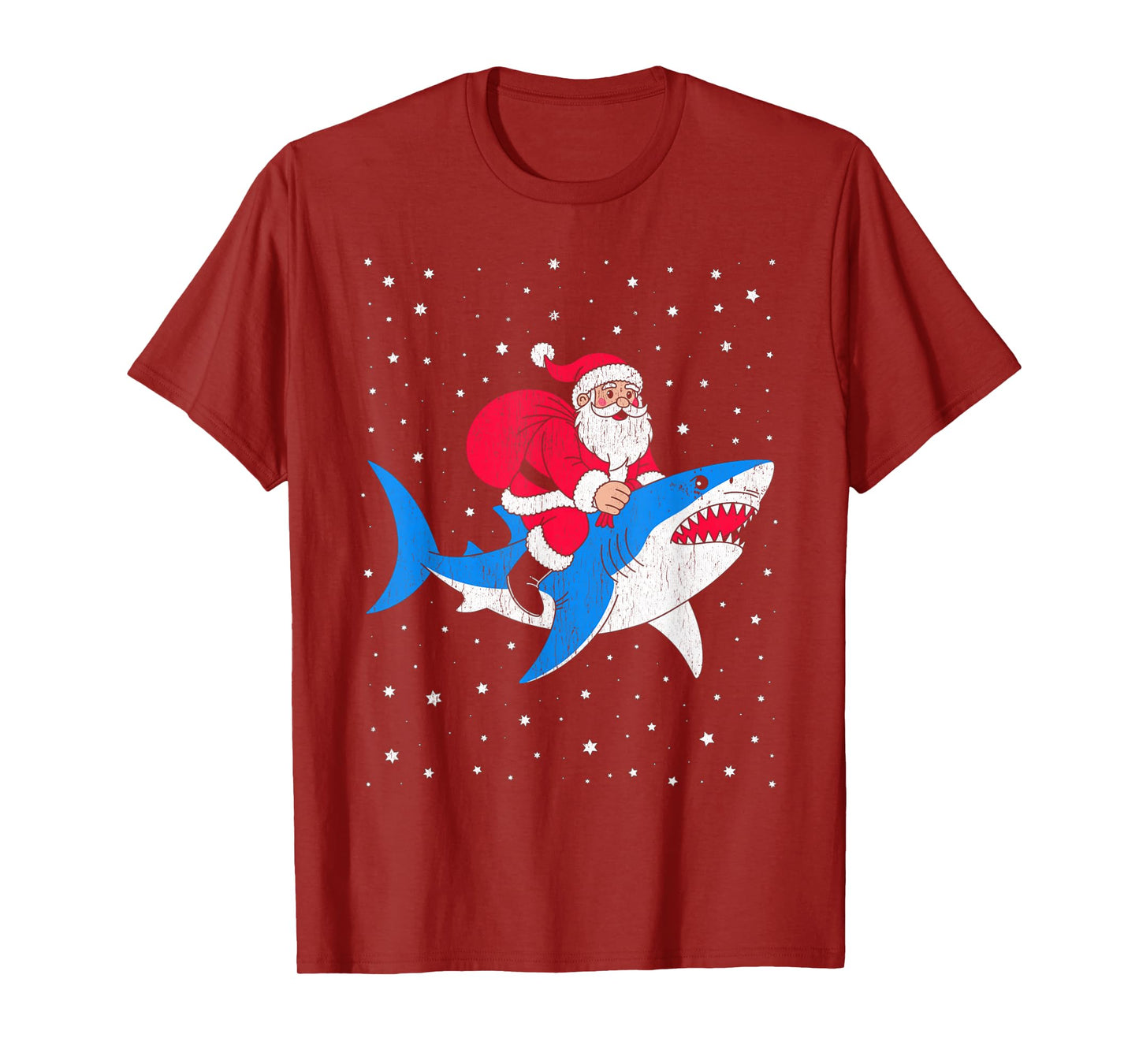 Funny Santa Riding Shark Christmas T-Shirt
