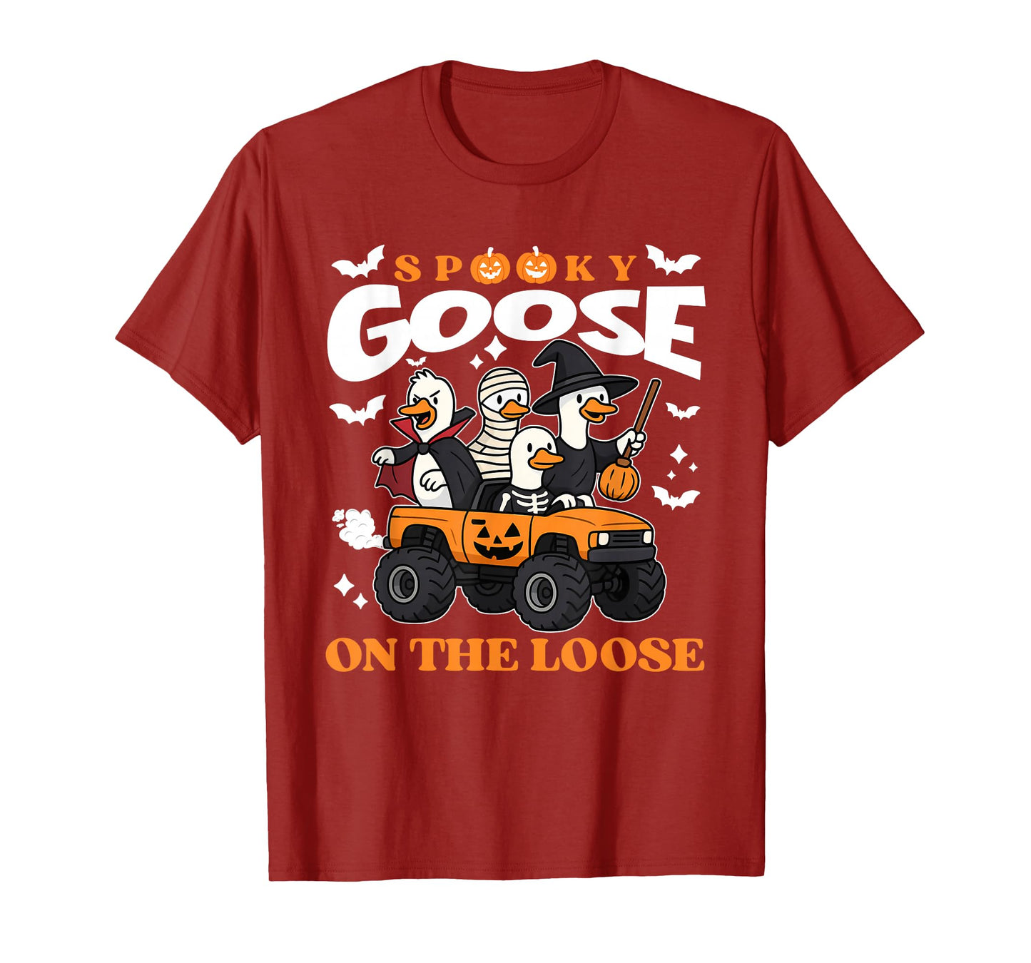 Spooky Goose On The Loose Funny Witch Skeleton Monster Truck T-Shirt