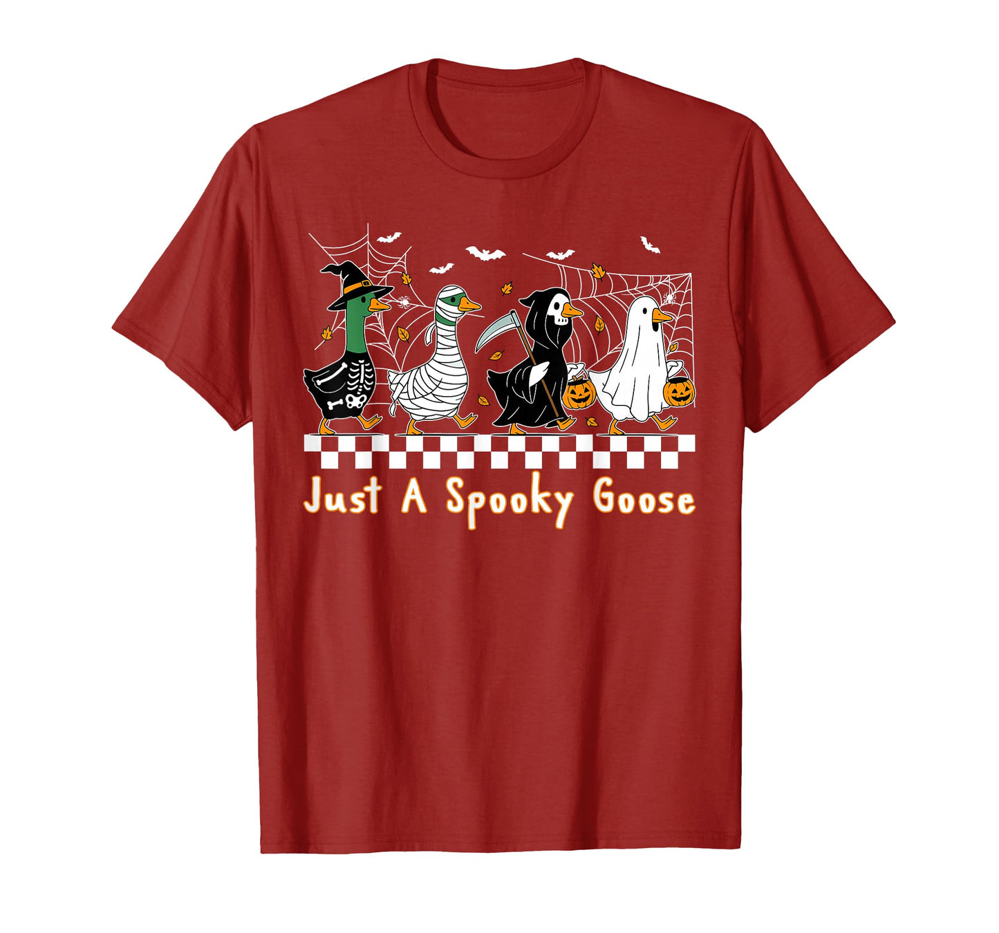 Just A Spooky Goose Witch Pumpkin Ghost Skeleton Halloween T-Shirt