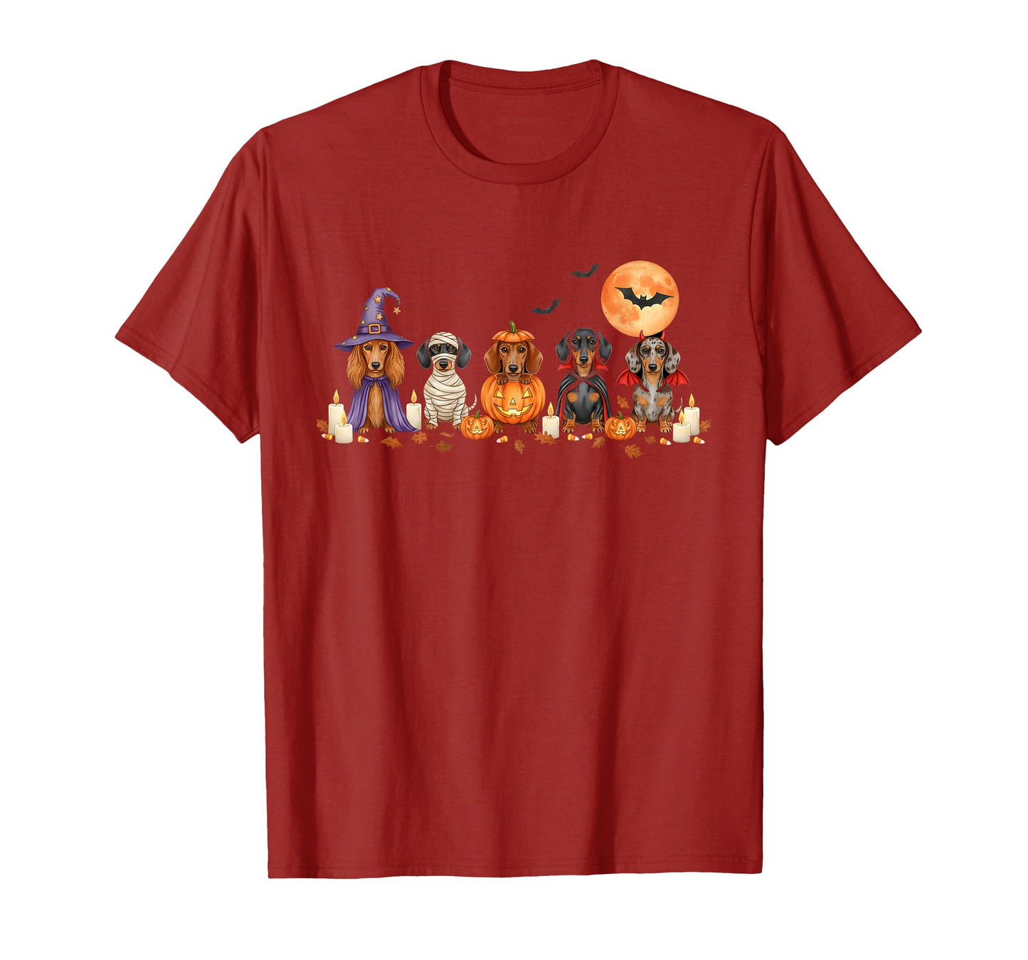 Spooky Wiener Dachshund Dogs Ghost Witch Mummy Costume T-Shirt