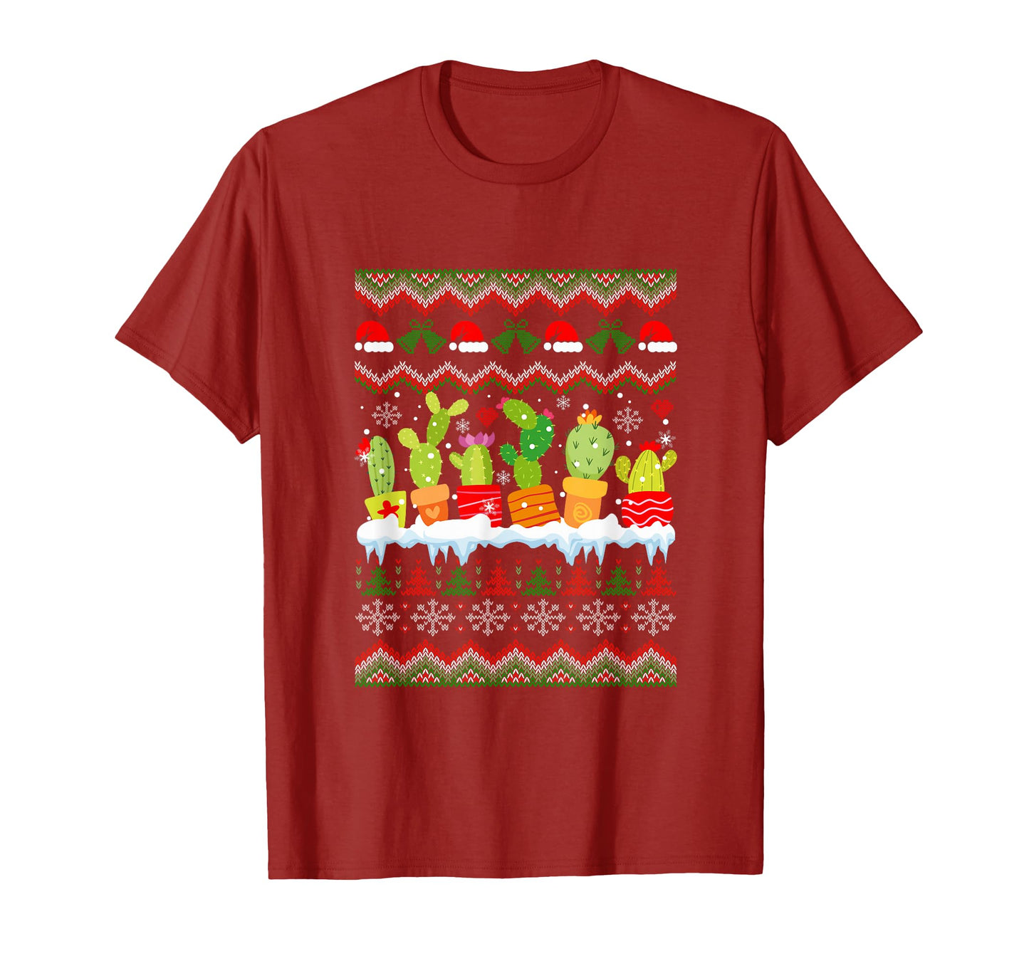 Colorful Cactus Collection Christmas Sweater Santa Gardener T-Shirt