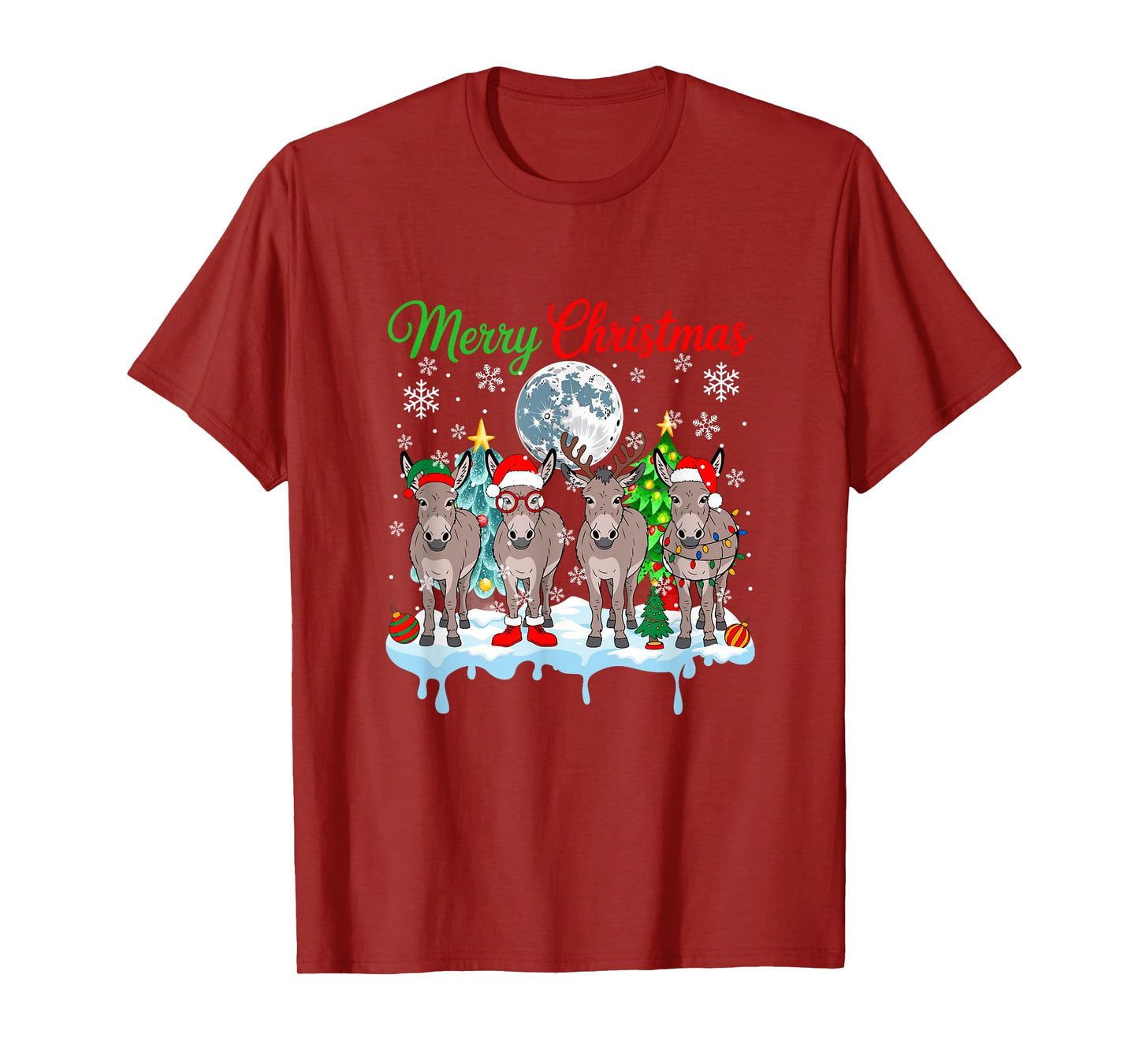 Merry Christmas Snow Group Santa Elf Reindeer Donkeys Farmer T-Shirt