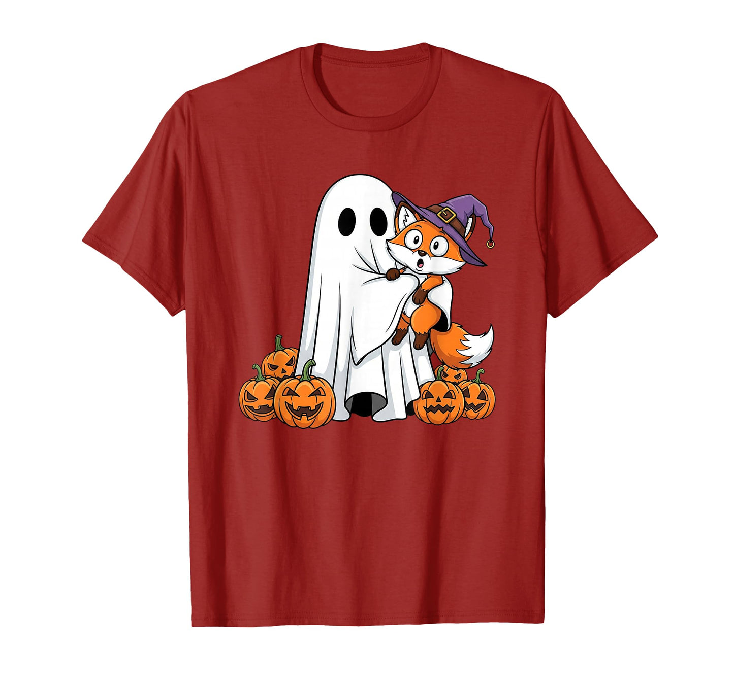 Funny Ghost Fox Pumpkin Halloween Kids Mens Womens T-Shirt
