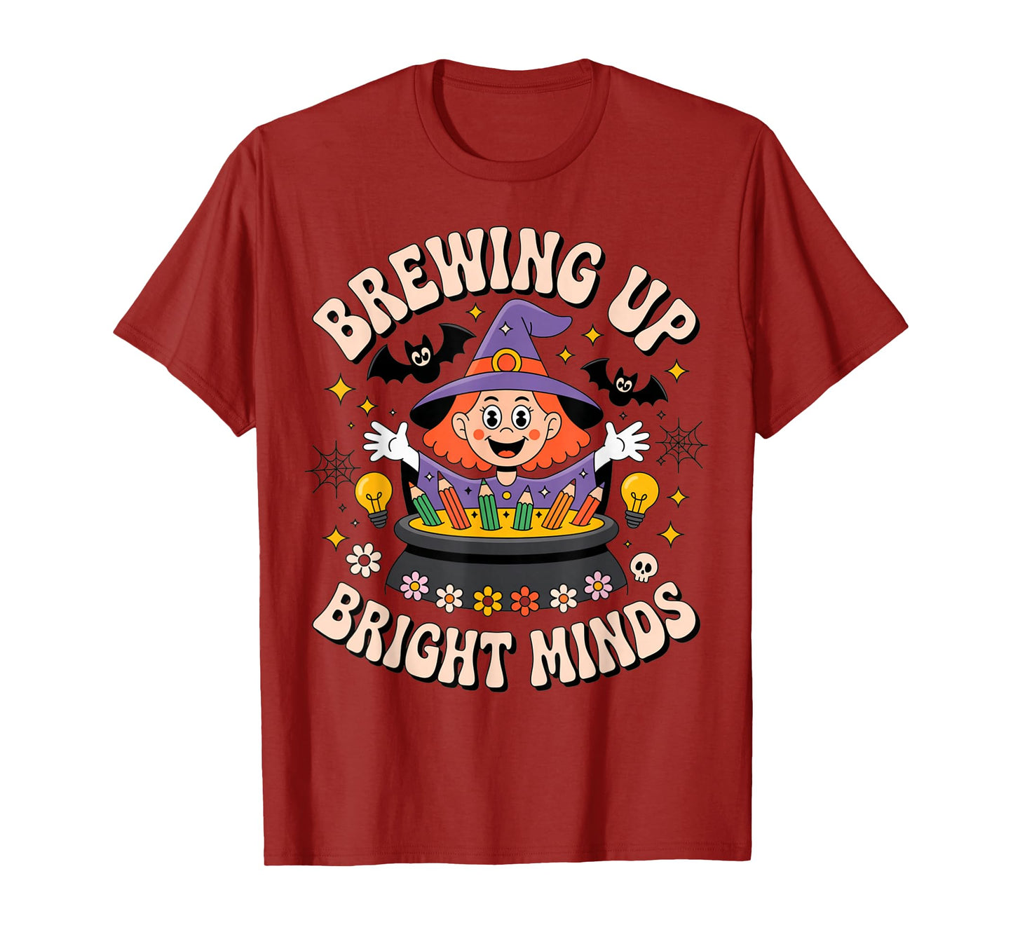 Brewing Up Bright Minds Teacher Halloween Witch T-Shirt
