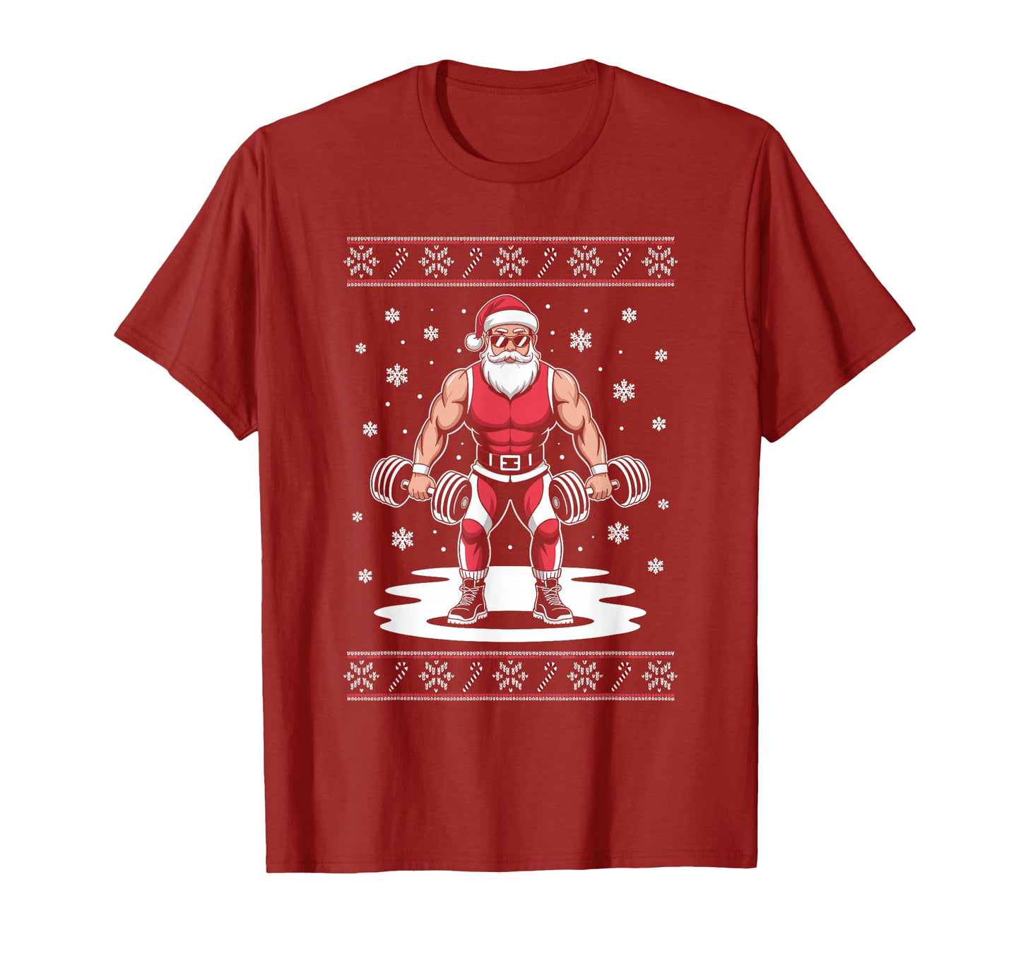 Santa Weightlifting Ugly Christmas Sweater Fitness Deadlift T-Shirt