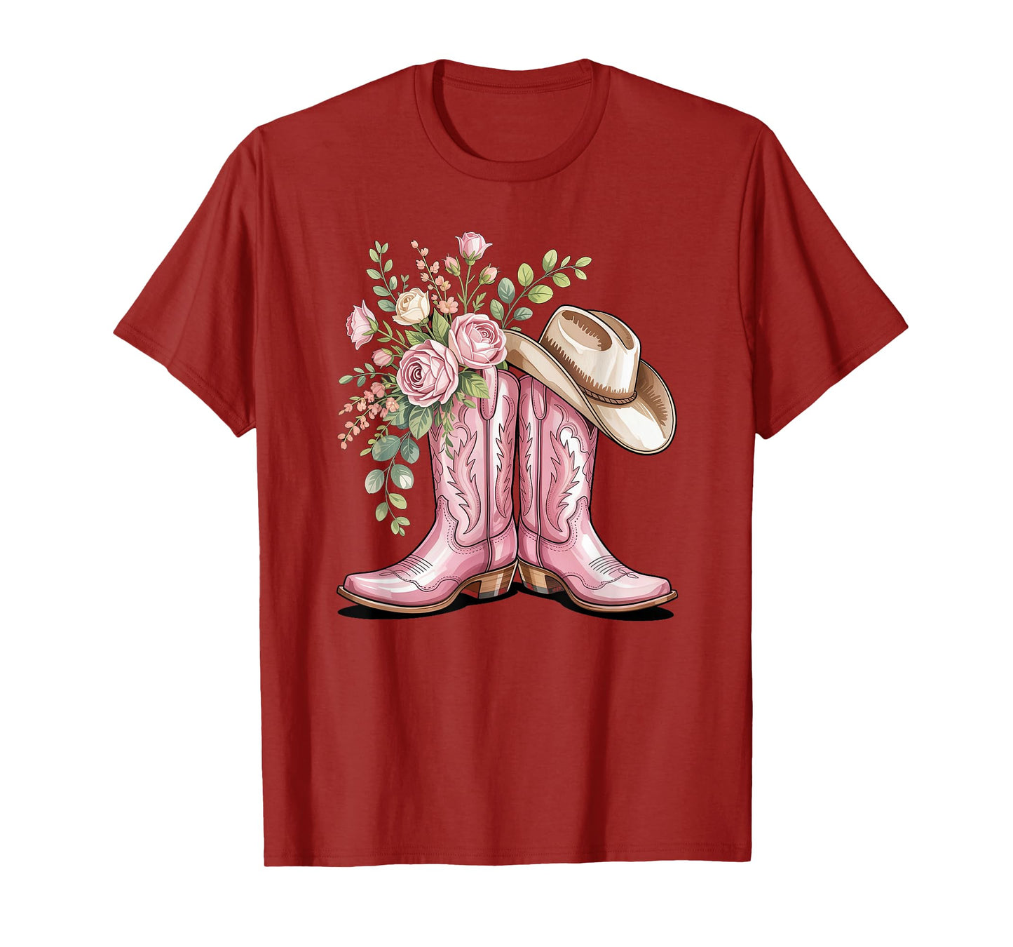 cowboy boot western country cowgirl flowers girl pink woman T-Shirt