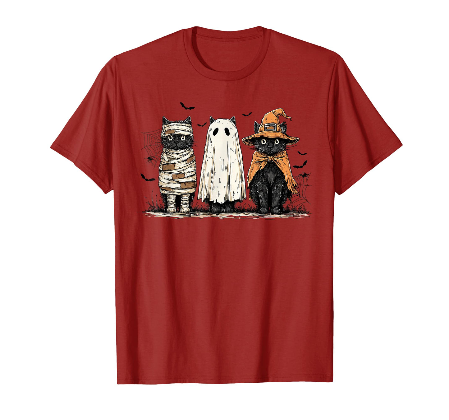 Retro Ghost Black Cat Witch Scary Halloween Pumpkin T-Shirt