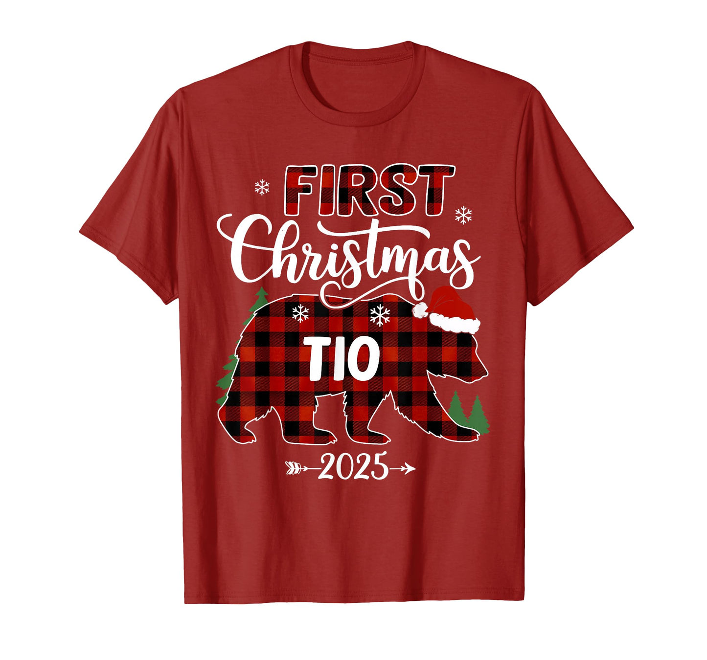 Pregnancy First Christmas TIO Red Plaid Bear Santa 2025 T-Shirt