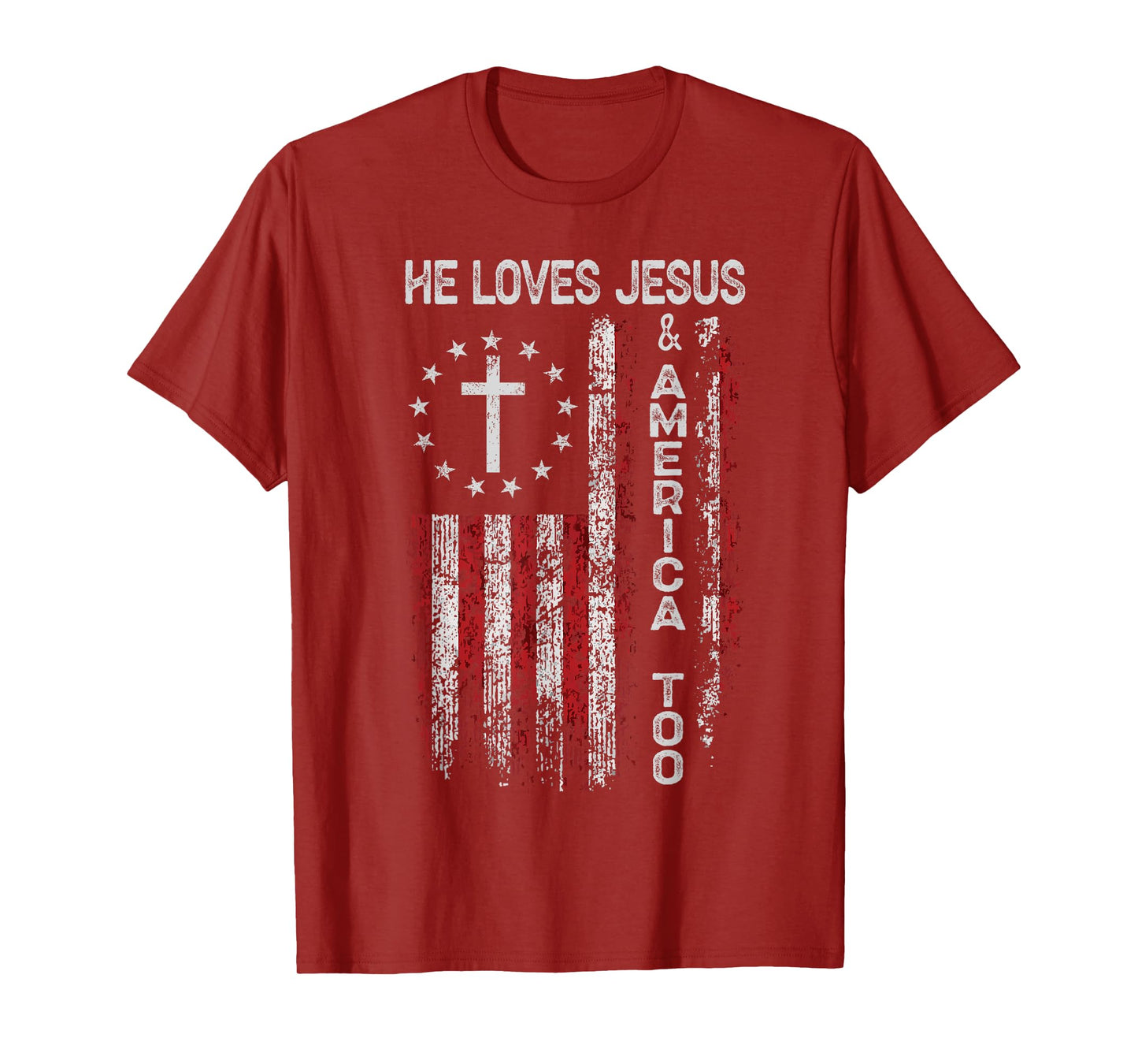 Mens He Loves Jesus and America Too Men USA T-Shirt