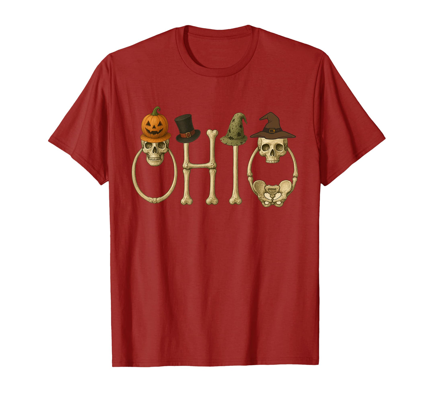 O-H-I-O Skeleton, Zombie, Witch and Pumpkin Halloween Funny T-Shirt