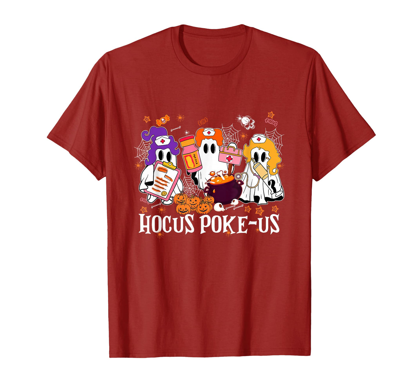 Halloween Ghost Nurse Hocus Poke Us Costume Scrub Top Women T-Shirt