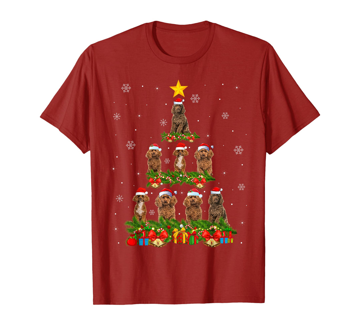 Poodle Christmas Tree Lights Santa Pet Dog Lover Xmas T-Shirt