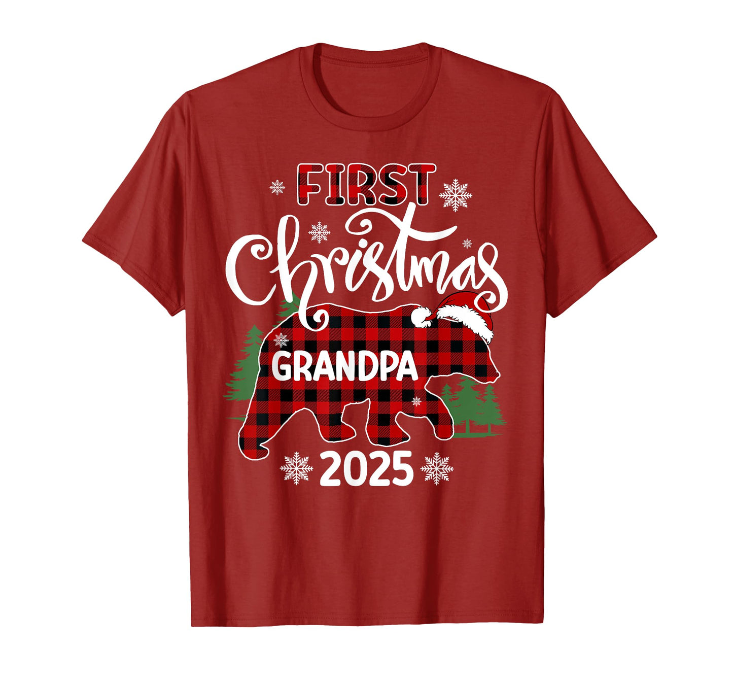 First Christmas Grandpa 2025 Red Plaid Bear Matching Family T-Shirt