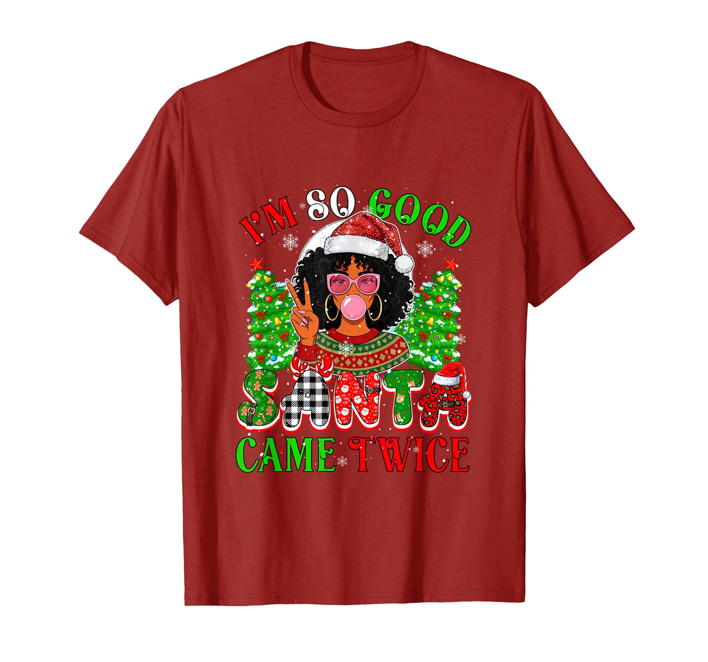 Funny Joke Santa Came Xmas Colorful Leopard Santa Afro Girl T-Shirt