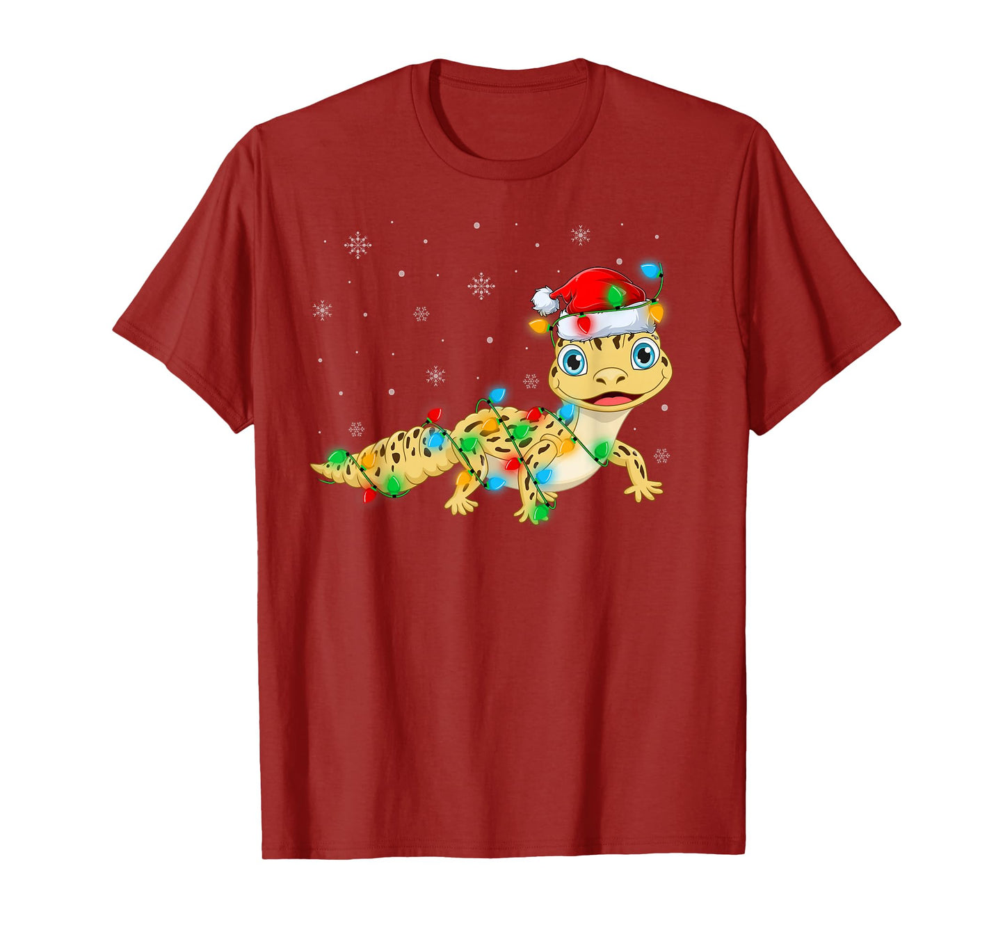 Gecko Lizard Christmas Lights Funny Santa Hat Xmas T-Shirt