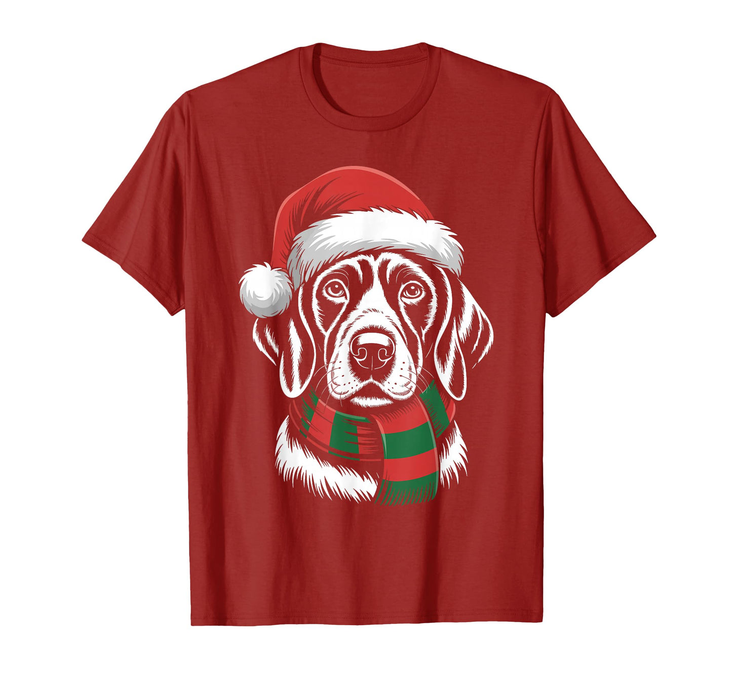 German Shorthaired Pointer Dog Santa Hat Scarf Xmas Costume T-Shirt