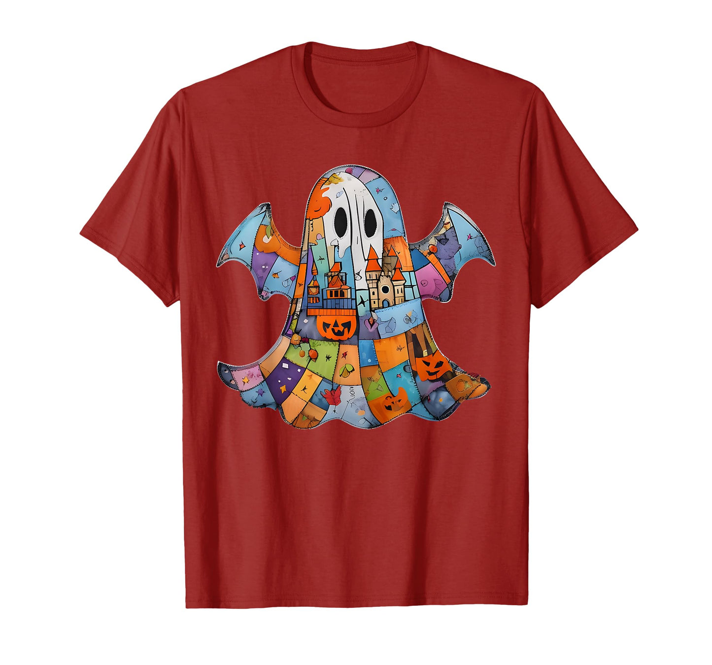 Retro Halloween Ghost Floral Patchwork Haloween Girls Kids T-Shirt