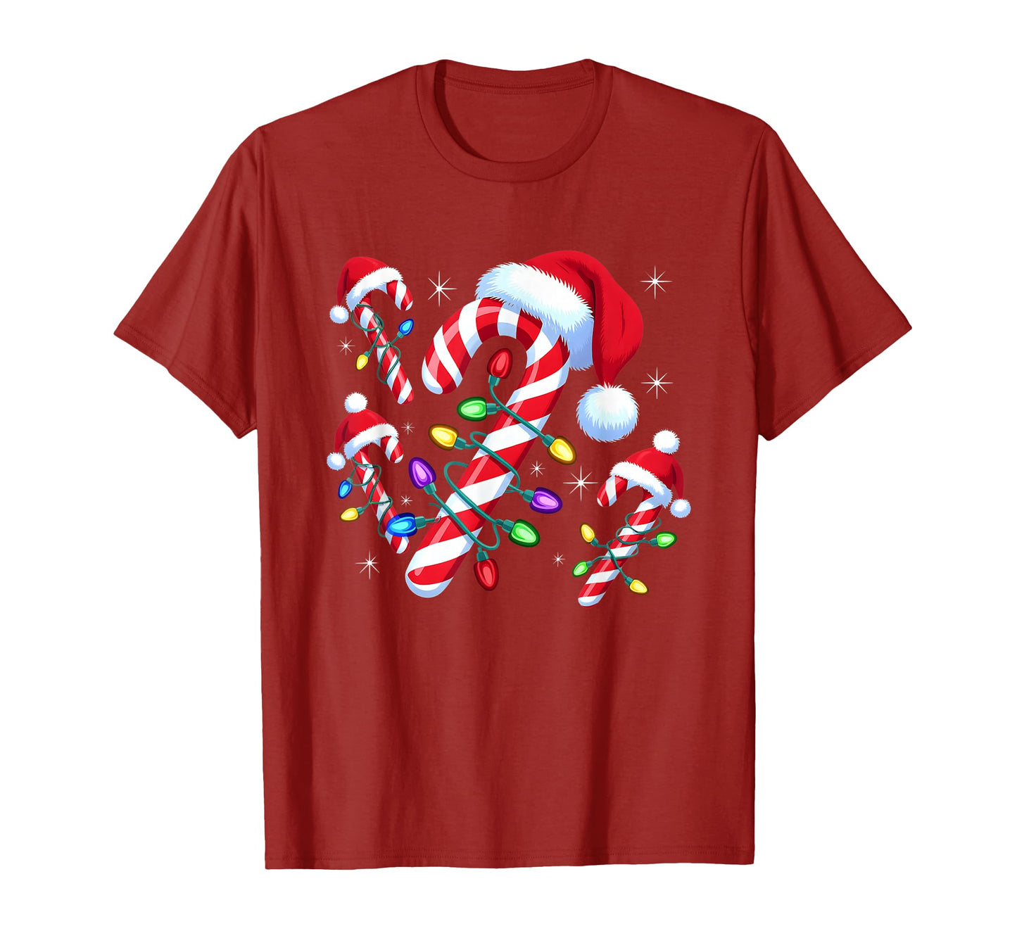 Christmas Candy Cane Santa Hat Xmas Lights Men Women Kids T-Shirt