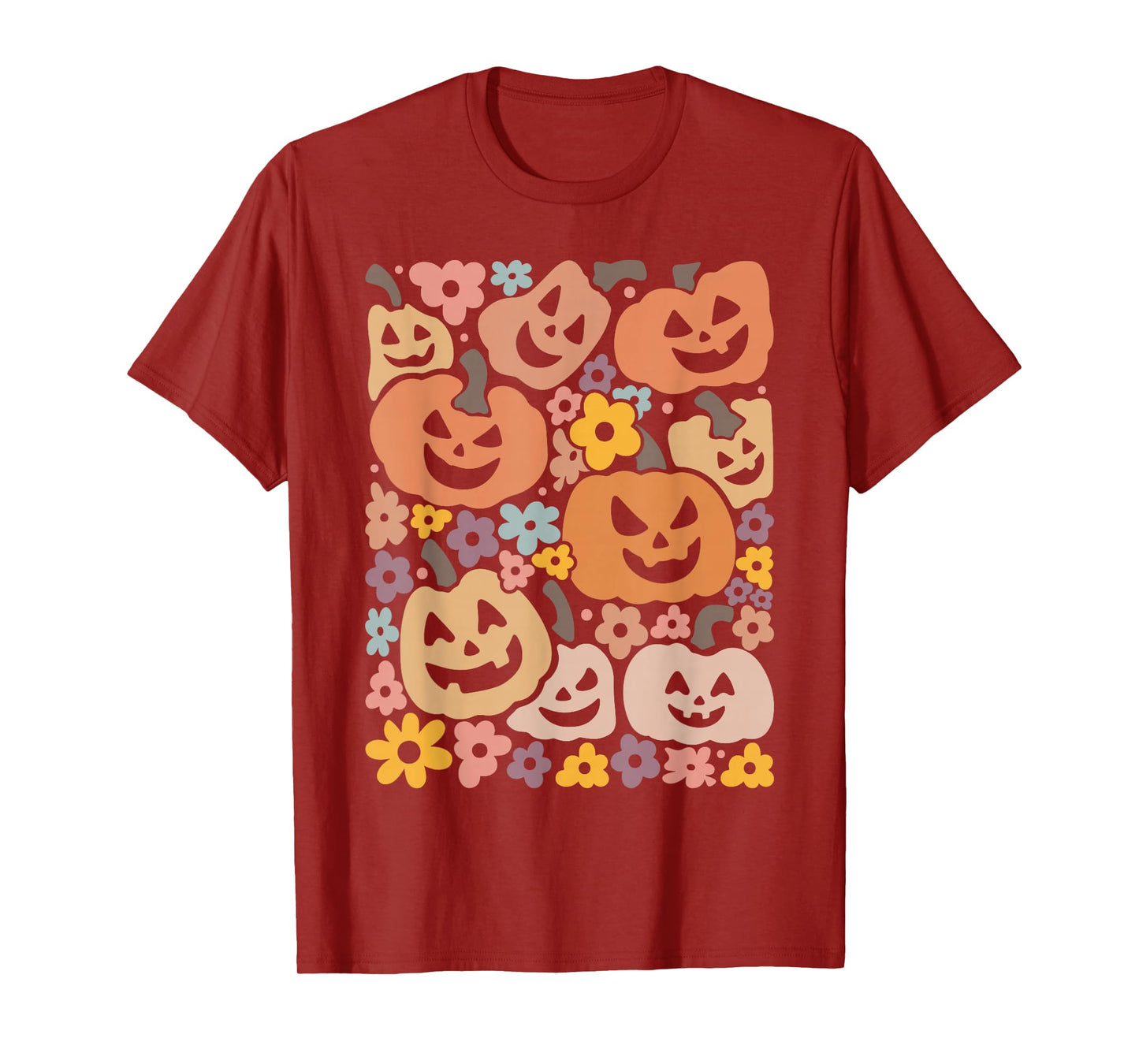Retro Halloween Pumpkin Flowers Graphic Spooky Fall Aesthetc T-Shirt
