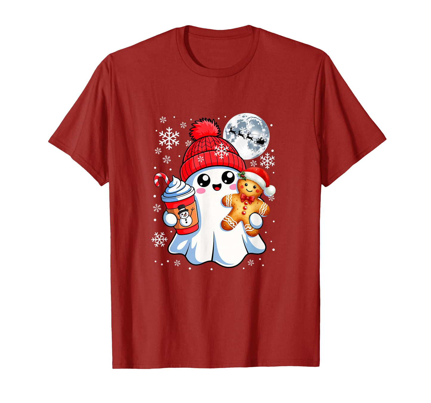 Cute Boo Holding Santa Gingerbread Coffee Christmas Family T-Shirt