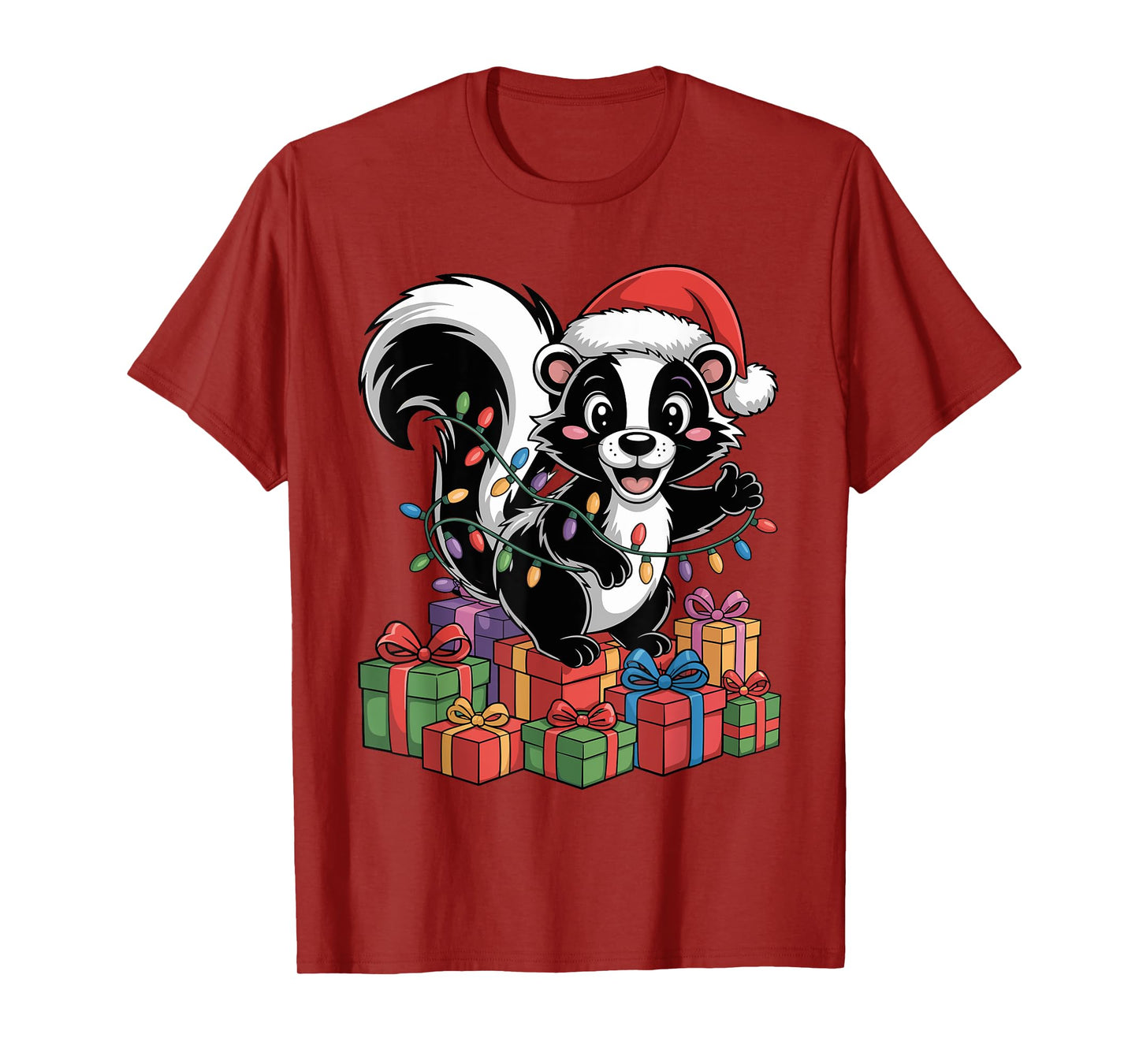 Funny Skunk Santa Hat Animals Lovers Ugly Christmas Pajamas T-Shirt