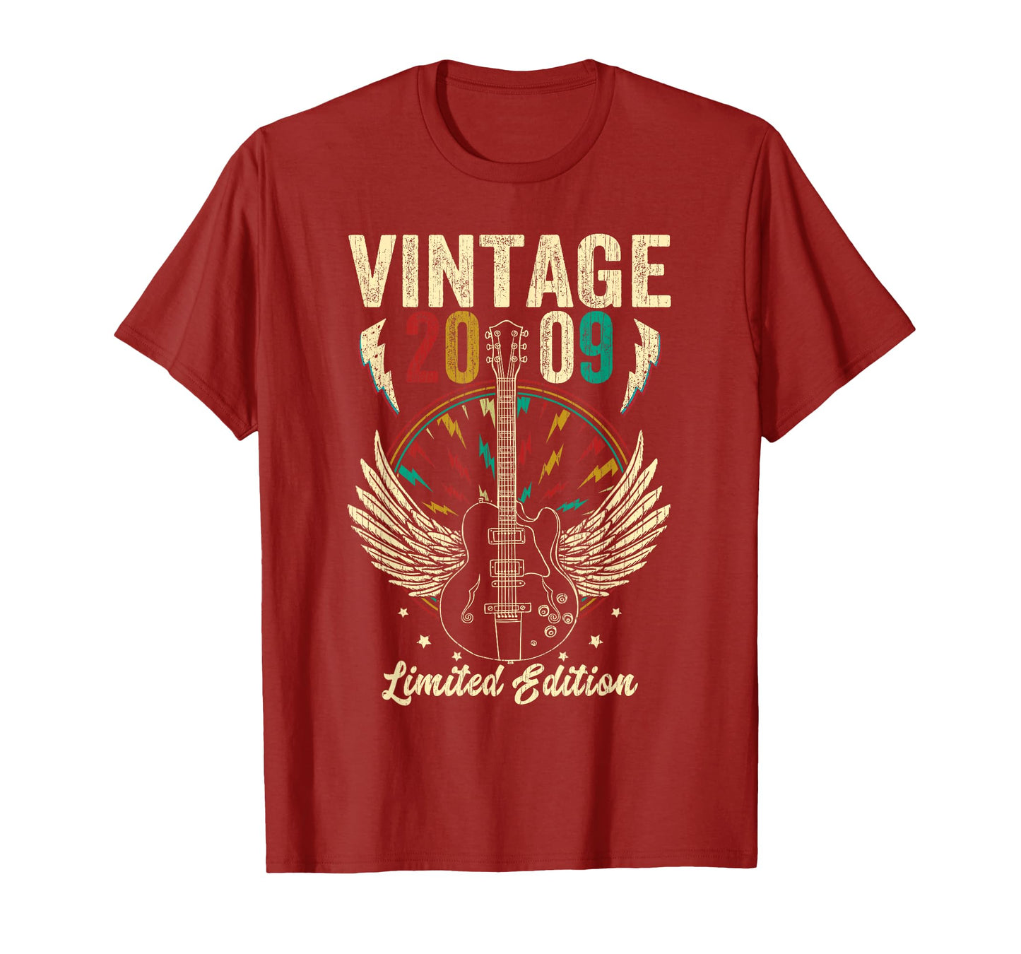 Vintage Born In 2009 16th Birthday Gifts 16 Years Old Guitar T-Shirt