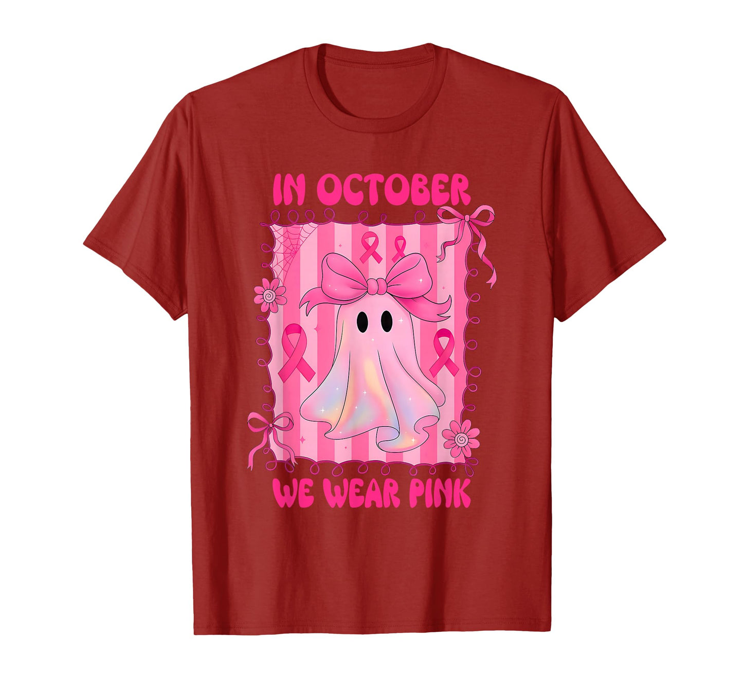 in October We Wear Pink Breast Cancer Awareness Halloween T-Shirt