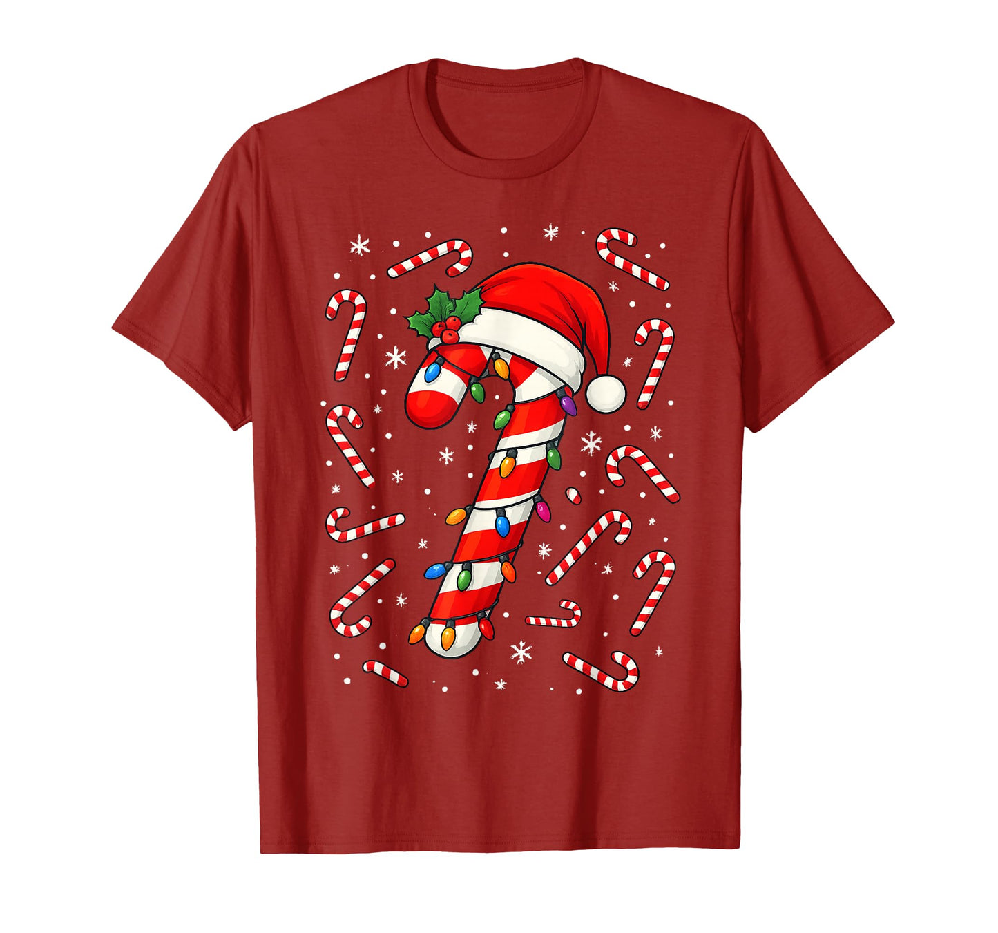 Red and White Candy Cane Santa Christmas Funny Xmas Lights T-Shirt