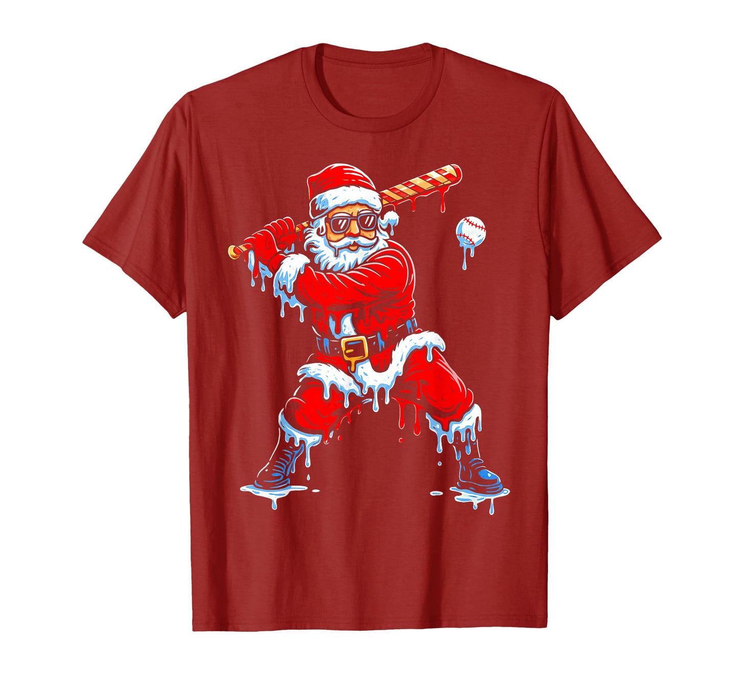 Santa Playing Baseball Ice Cream Drip Christmas Sports Boys T-Shirt
