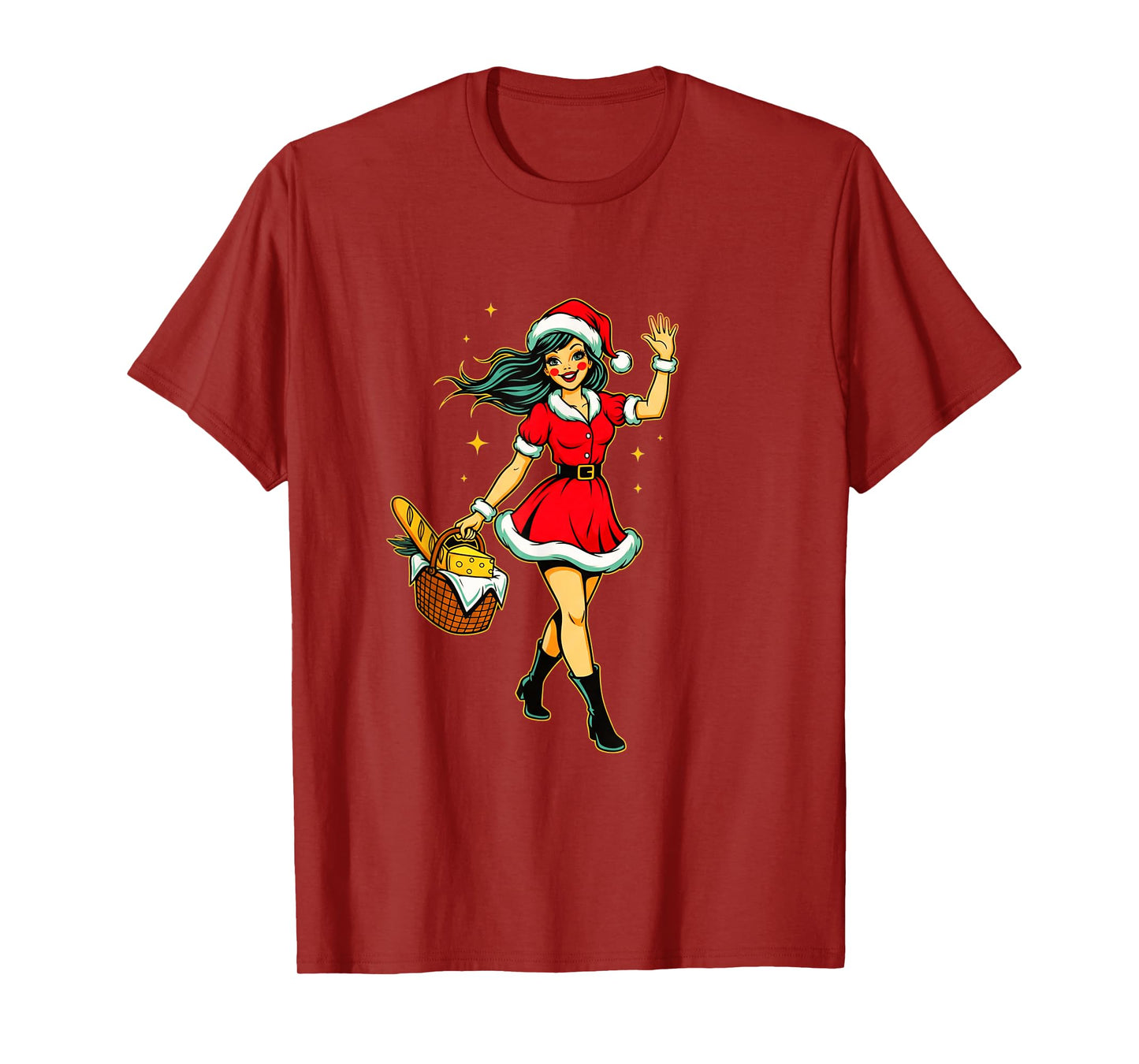 Christmas Foodie Santa Girl Funny Retro Holiday Market Humor T-Shirt