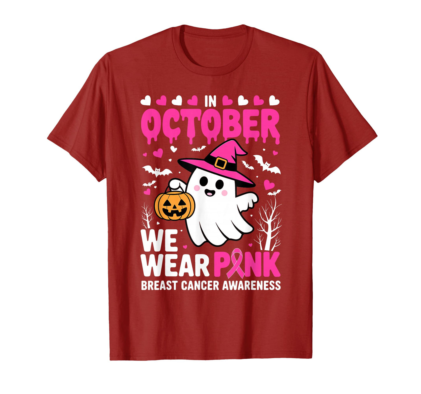 in October we wear Pink Breast Cancer Awareness Halloween T-Shirt