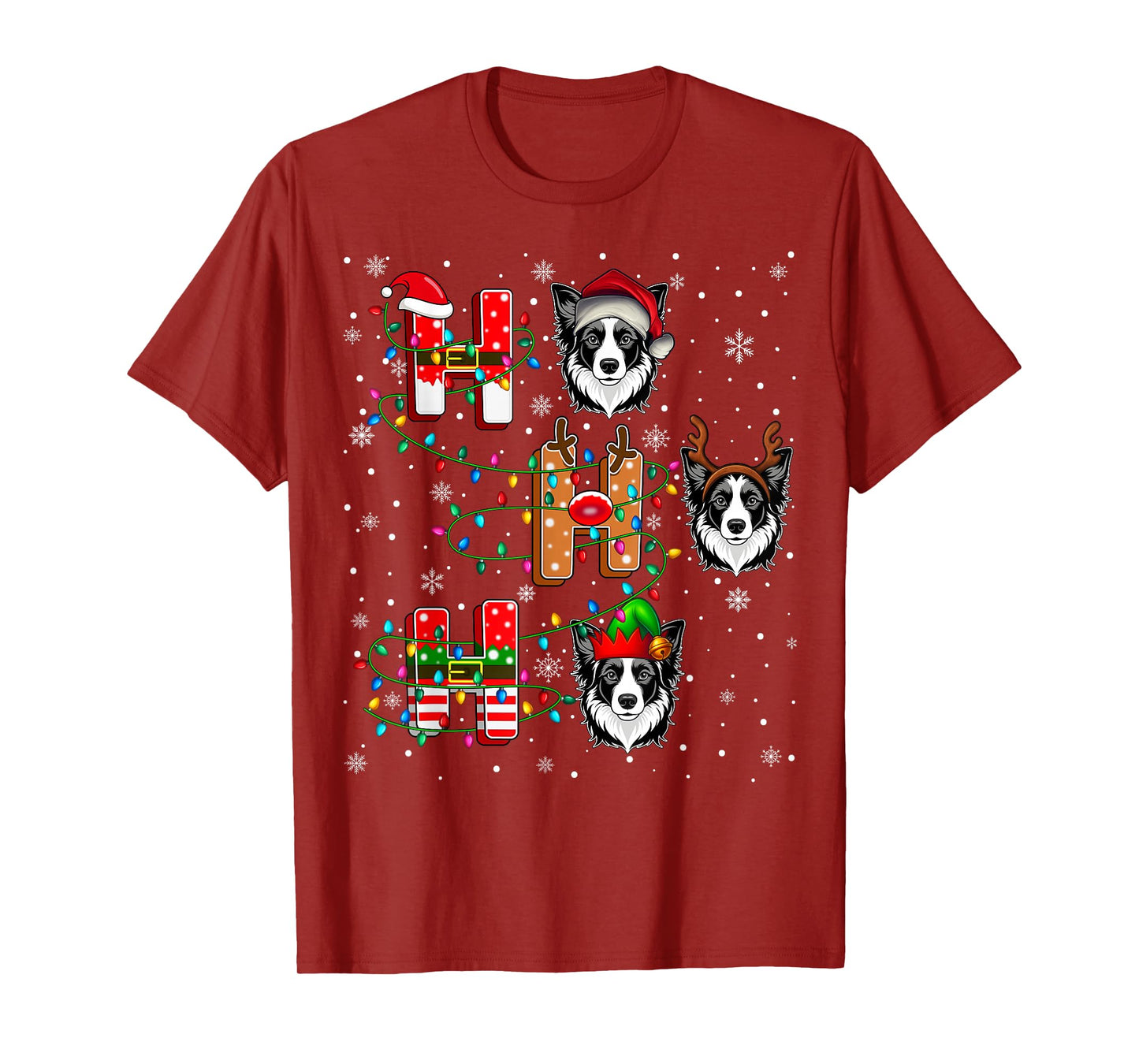 Ho Ho Ho Santa Reindeer Elf Matching Border Collie Dog Xmas T-Shirt