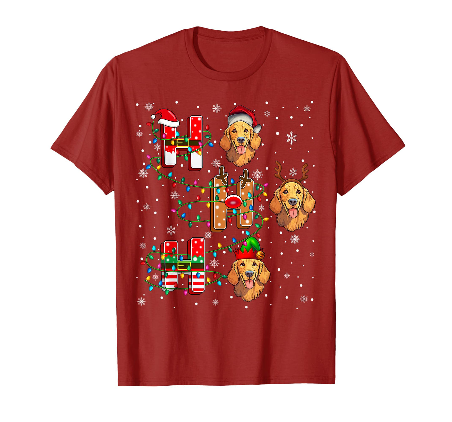 Ho Ho Ho Santa Reindeer Hat Elf Golden Retriever Dog Xmas T-Shirt