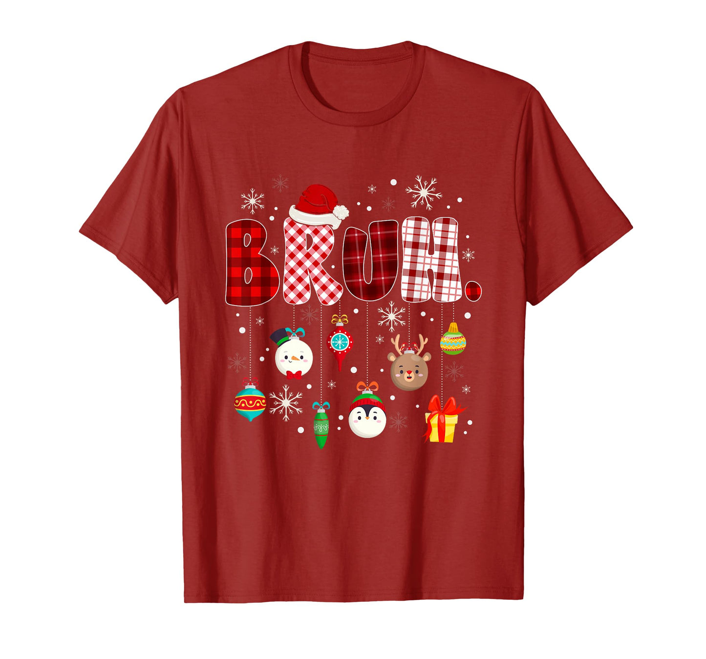Funny Bruh Christmas Red Buffalo Plaid Xmas Holiday Pajamas T-Shirt