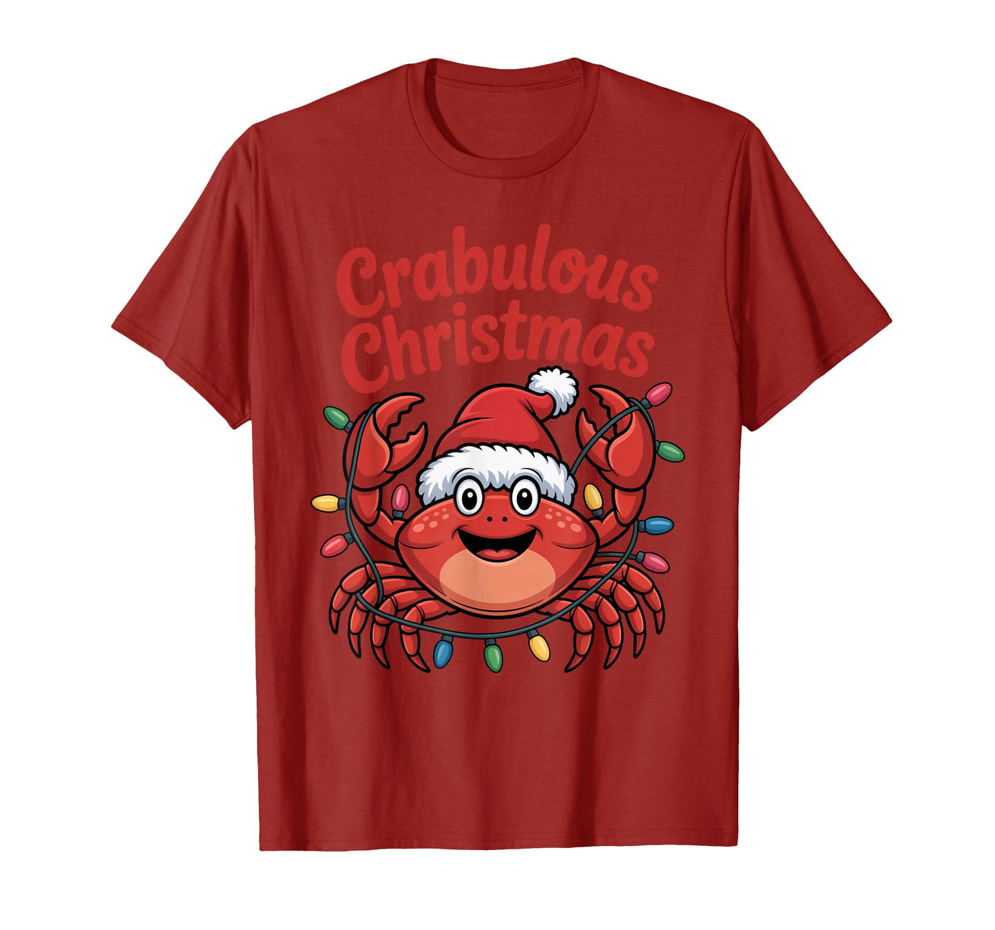 Cheerful Coastal Claus Crabulous Christmas Santa Hat Funny T-Shirt