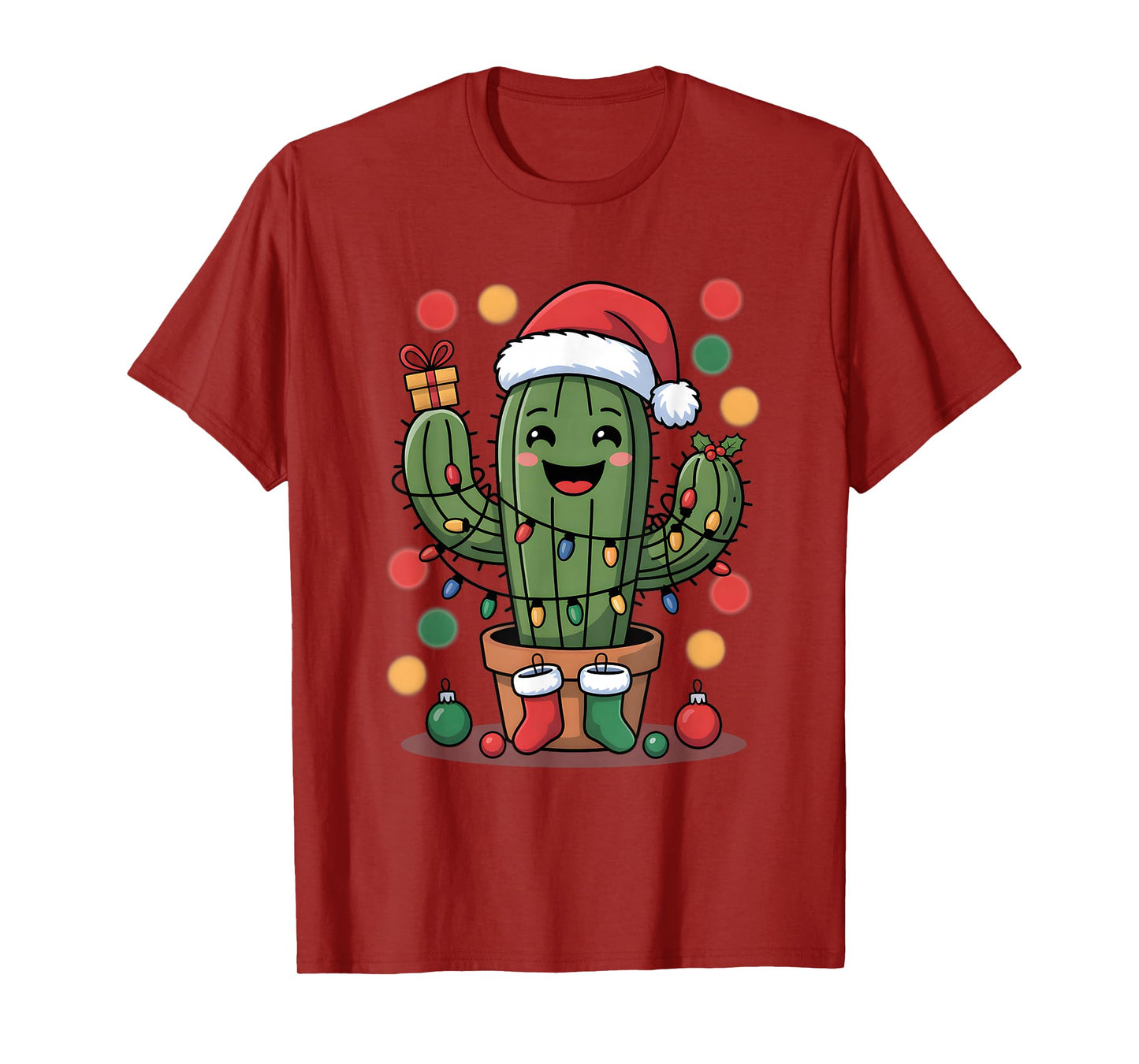 Funny Christmas Cactus Santa Holiday Lights T-Shirt