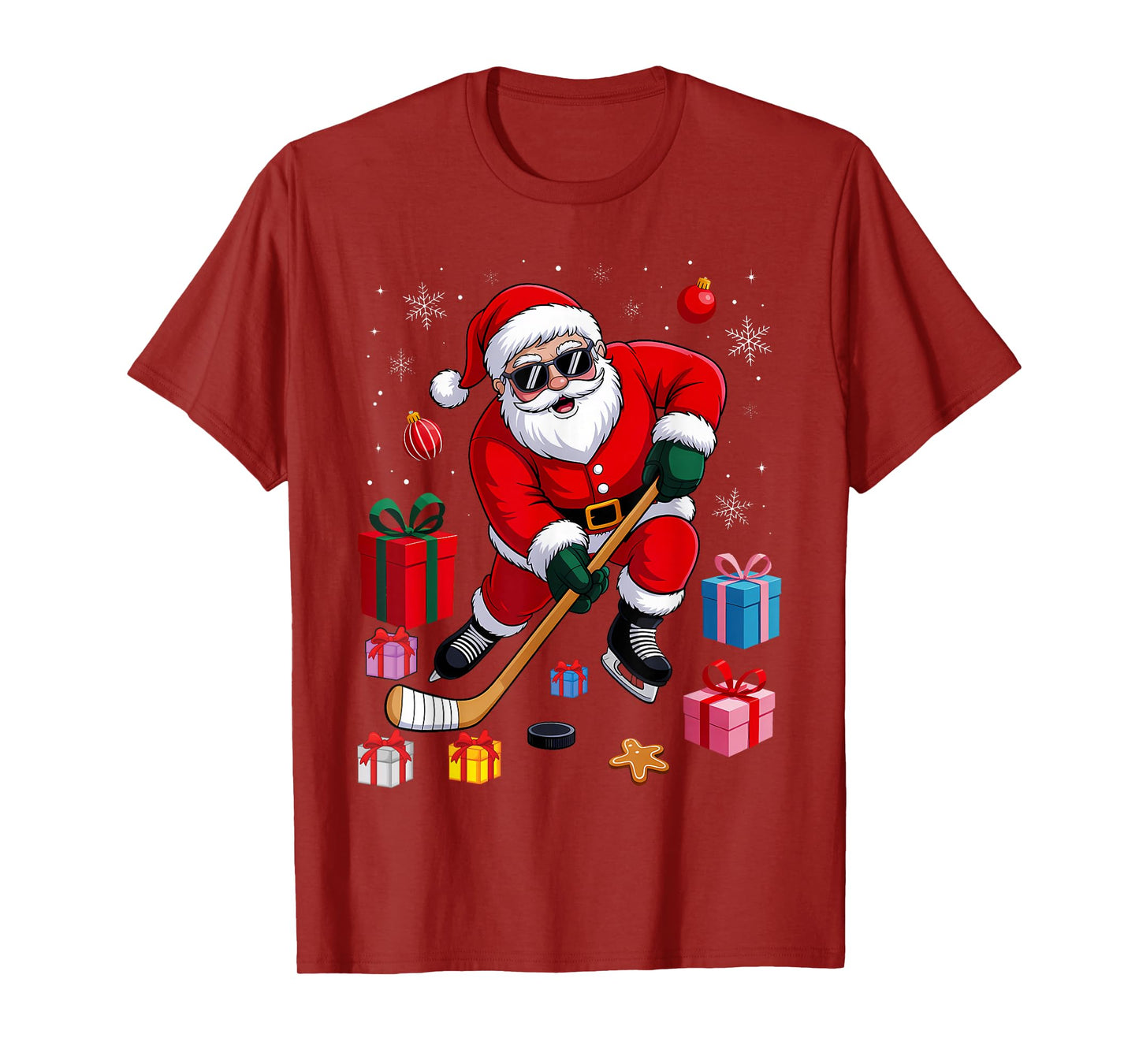 Santa Playing Hockey Cool Christmas Player T-Shirt