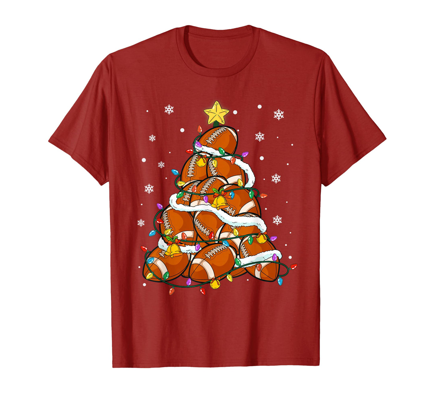 Football Christmas Tree Lights Santa Xmas Sport Men Boy Kids T-Shirt