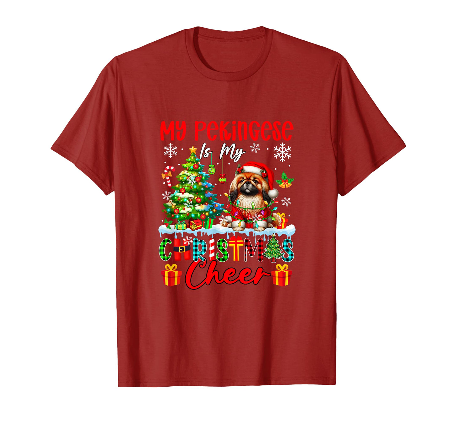 My Pekingese is My Xmas Cheer Funny Santa Dog Owner Kids T-Shirt